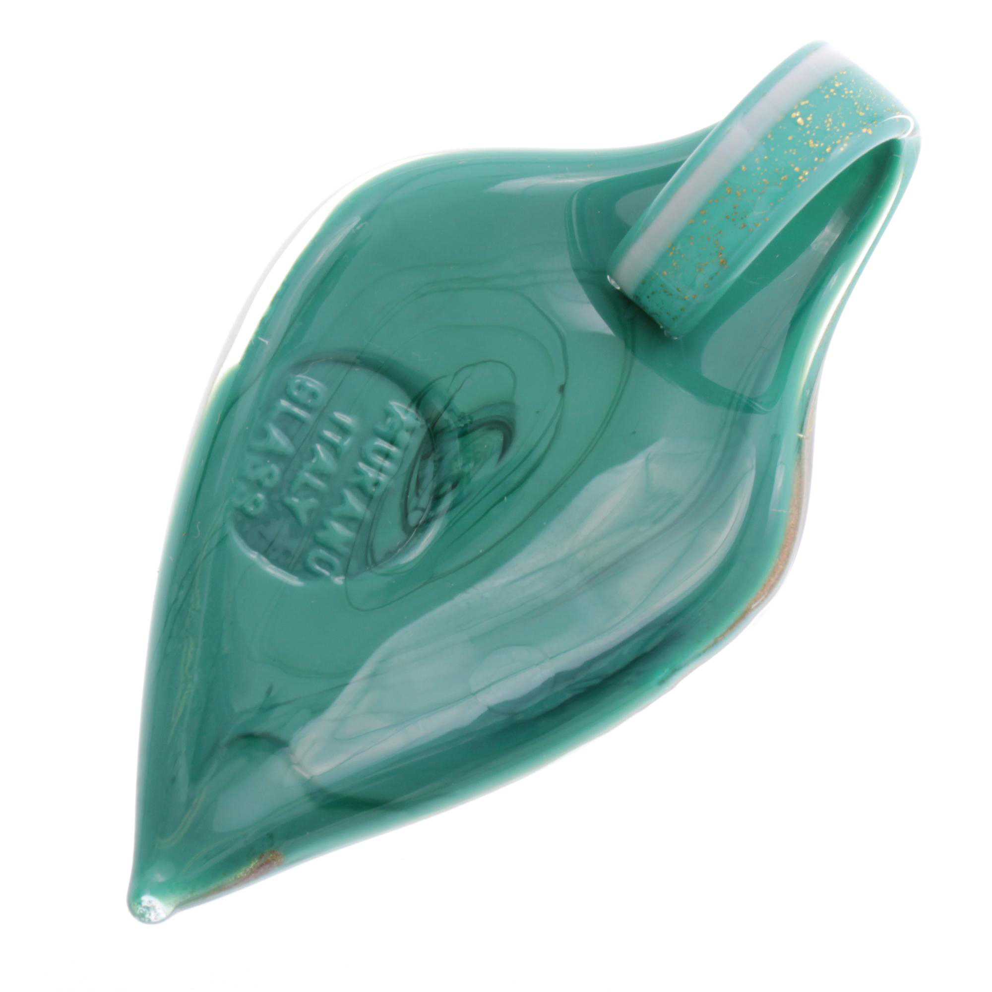 Feines kleines Murano Glas Blatt "Pala" Anhänger-grün-gold