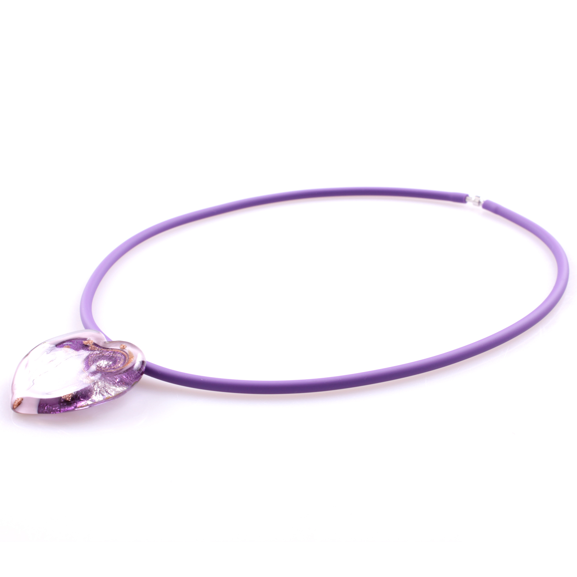 Edles Murano Glas Herz " Valencia" inkl. Kette-amethist-silber