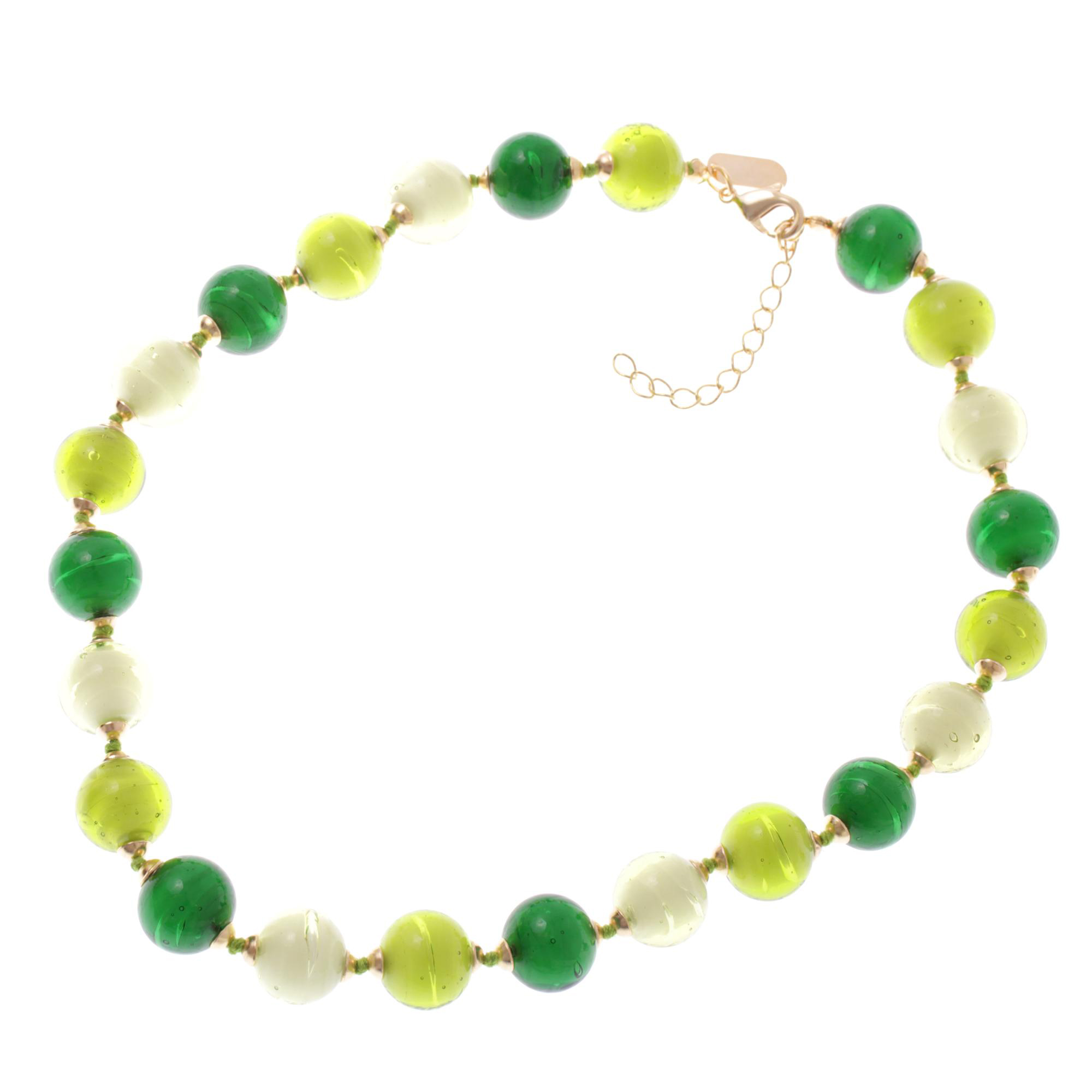 Kugel Collier "Verona" Murano Glas Halskette -grün-gold