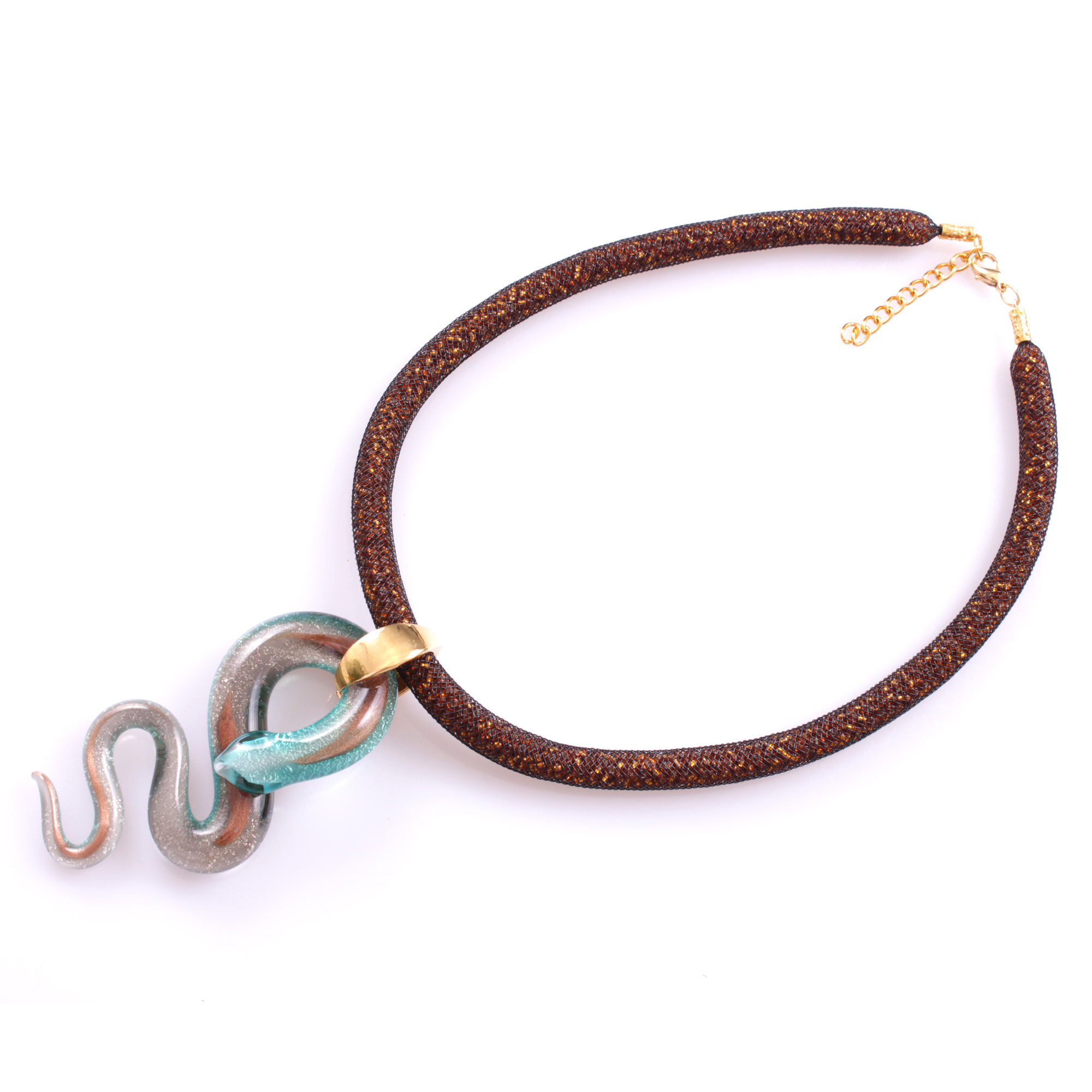 Super Collier "Coda Grande Deluxe" Finest Murano Glas-türkis-kupfer