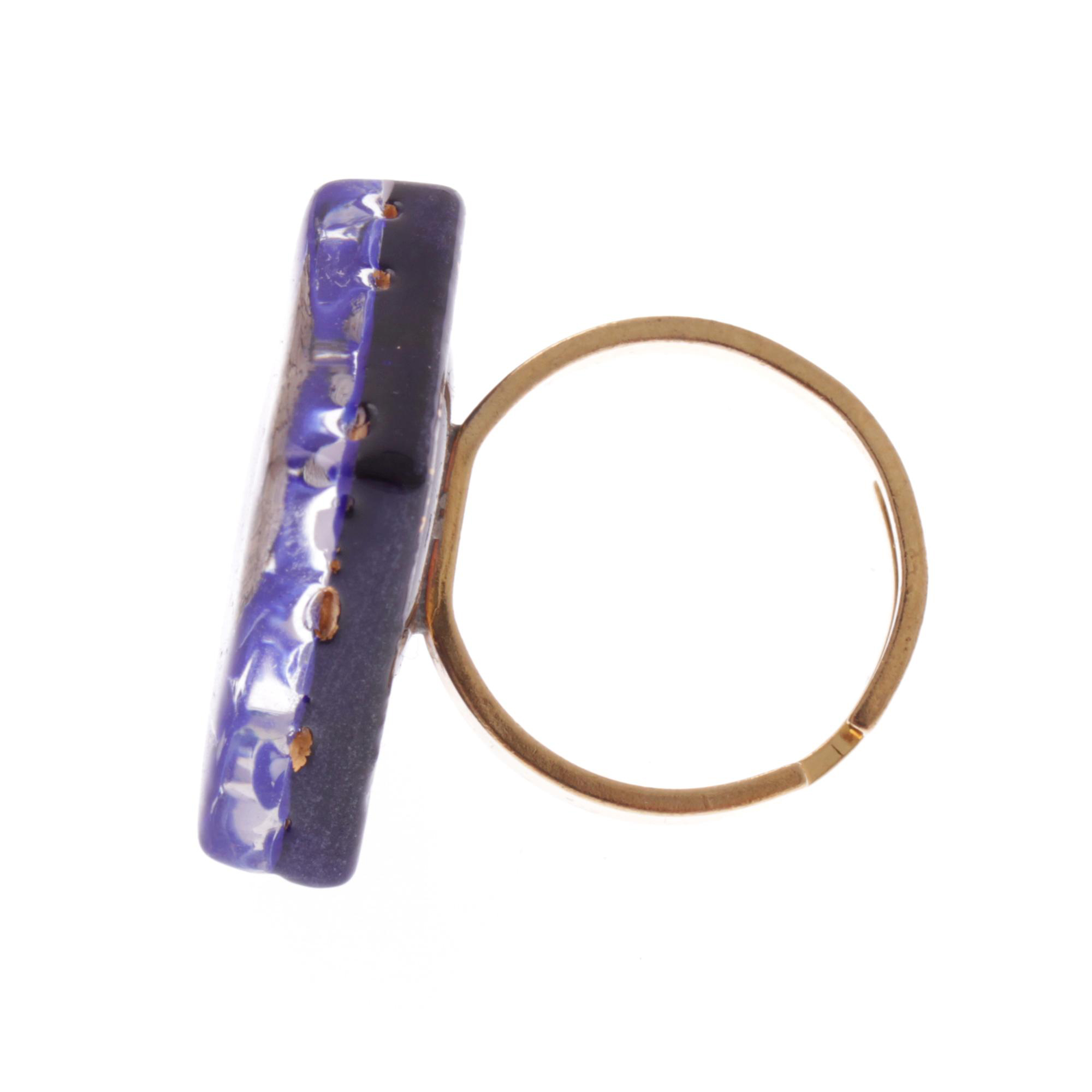 Quadratischer Murano Glas Ring "Violetta"-gold-dunkelblau