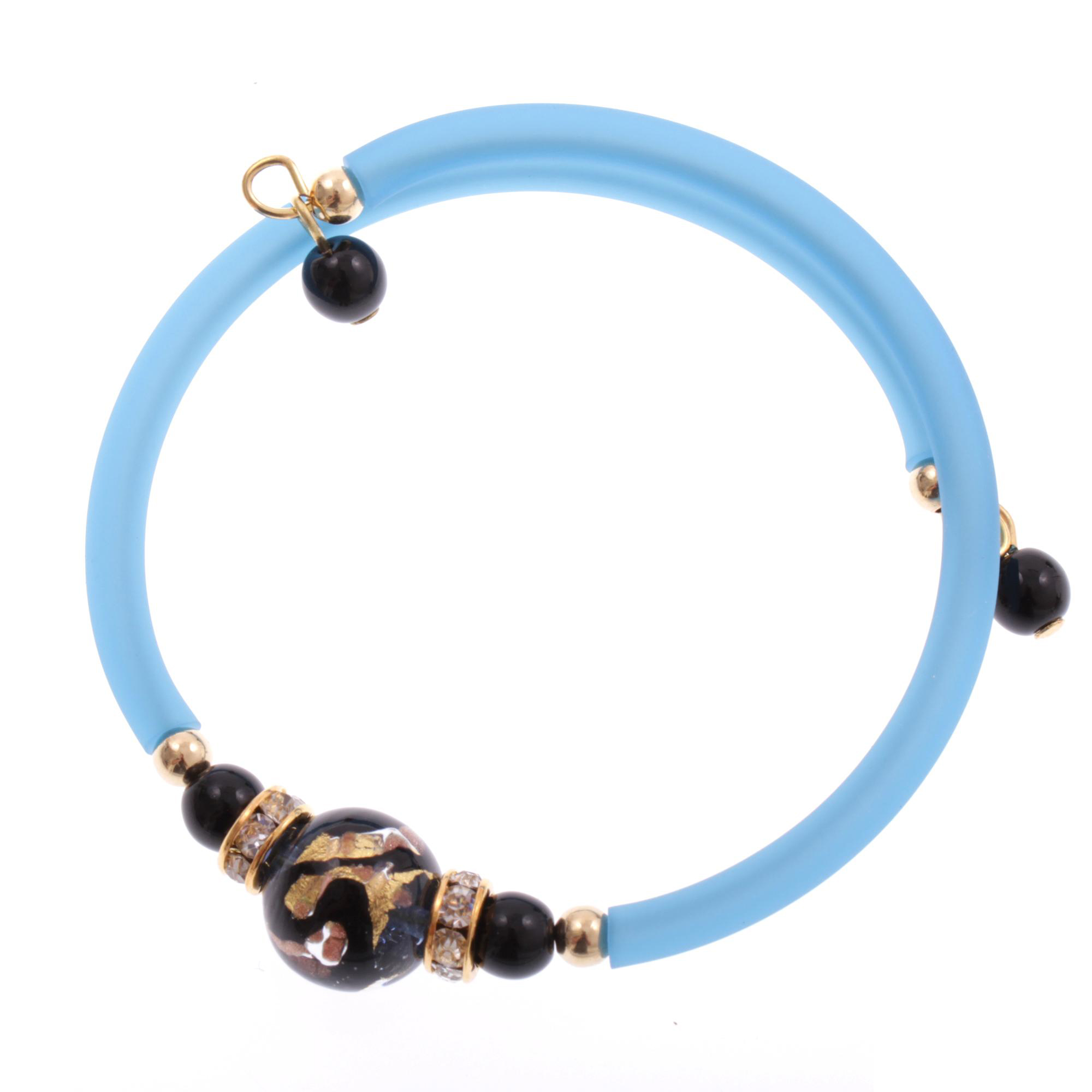 Flexibles Murano Glas Armband "Dutti" Armschmuck-blau-schwarz