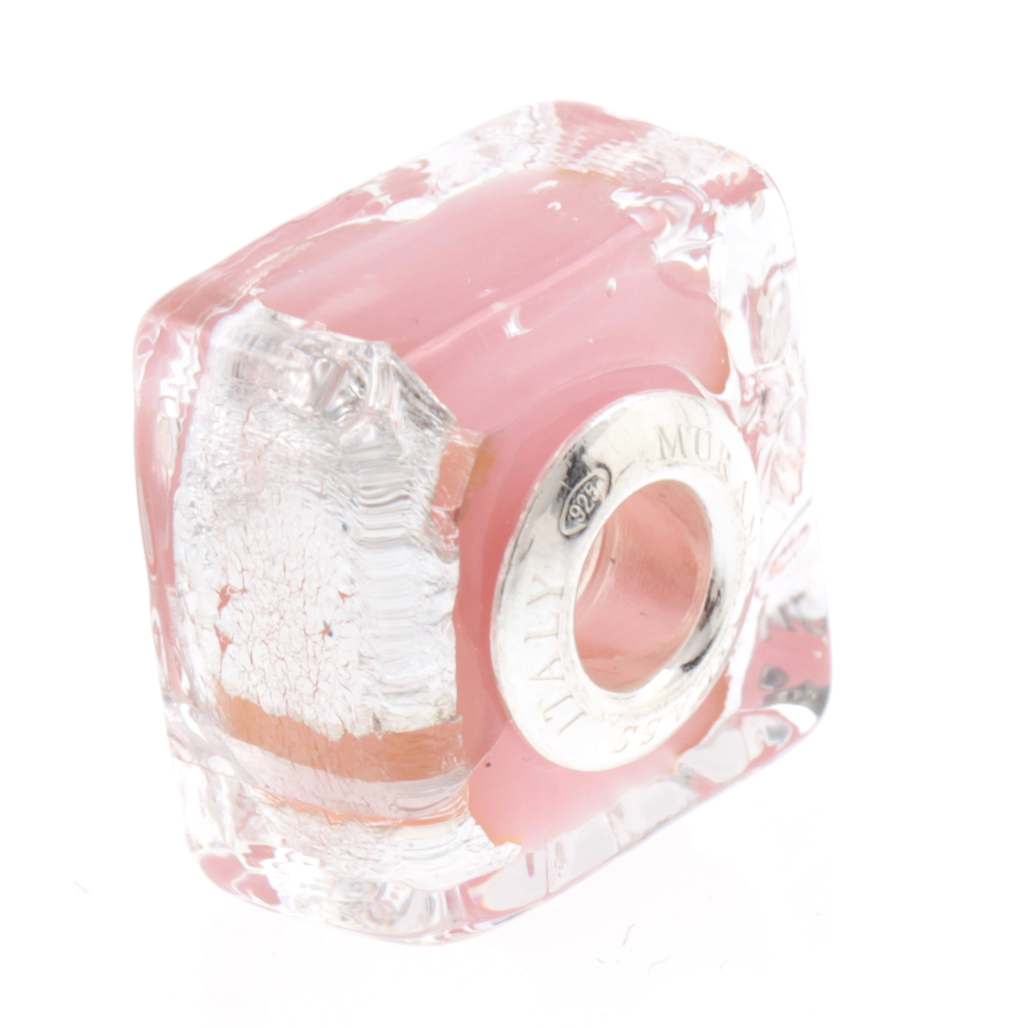 Murano Glas Bead "Quadrato" Charm-rosa Murano Glas Bead "Quadrato" Charm-rosa