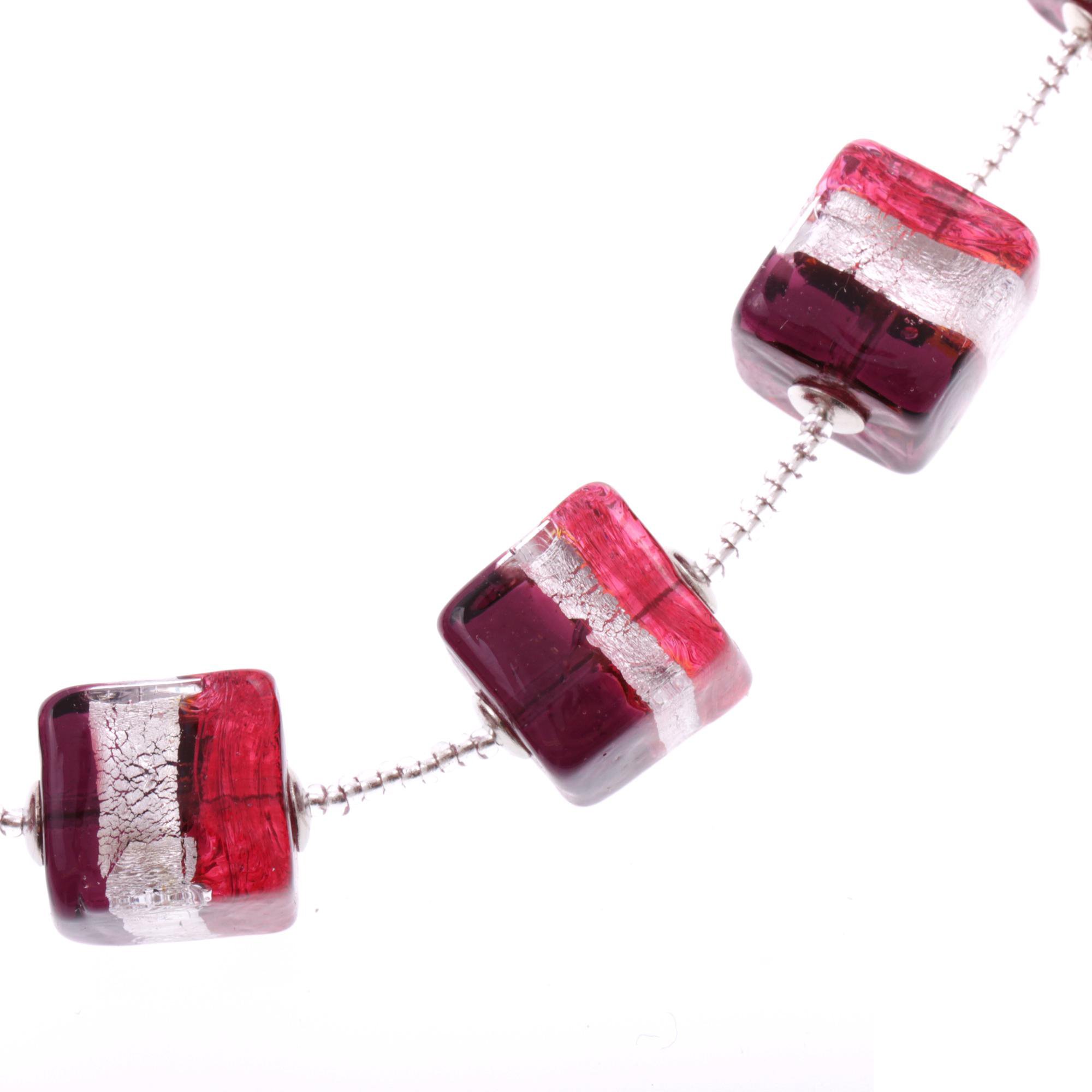 Murano Glas Collier "Quadro"-duo rot-silber