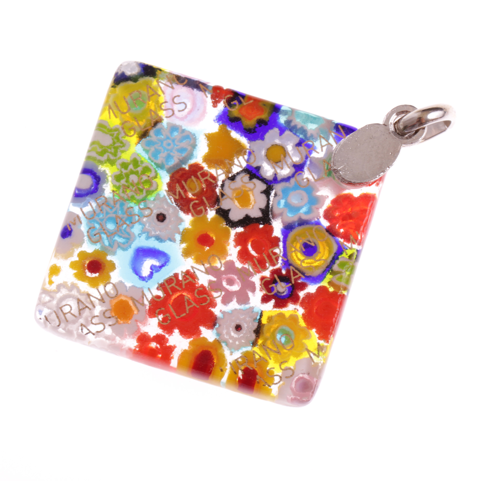 Murano Glas Anhänger "Brid II" -mille fiori silber