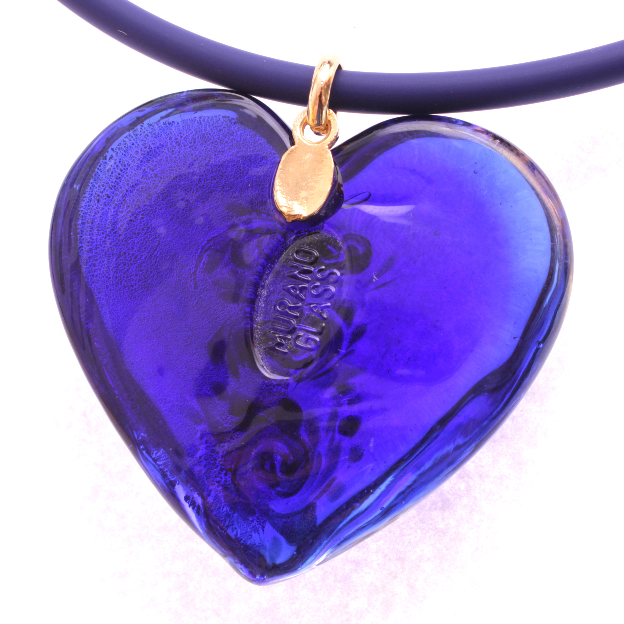 Traumhaft schönes großes Muranoglas Herz "Alto Girello II"-blau-gold