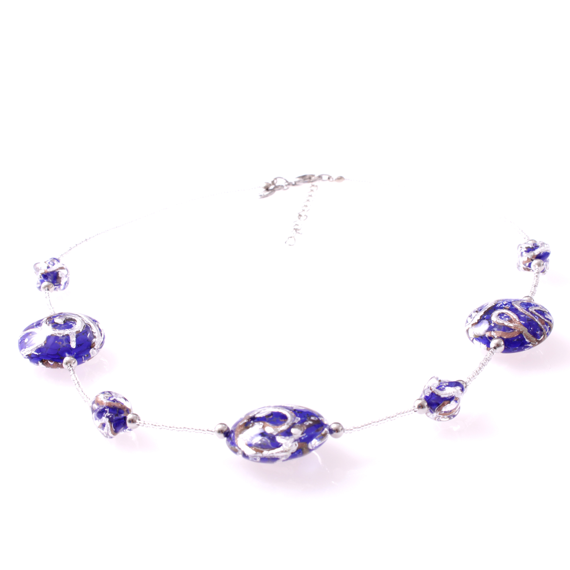 Stilvolles Murano Glas Collier "Astana Deluxe" -blau-silber