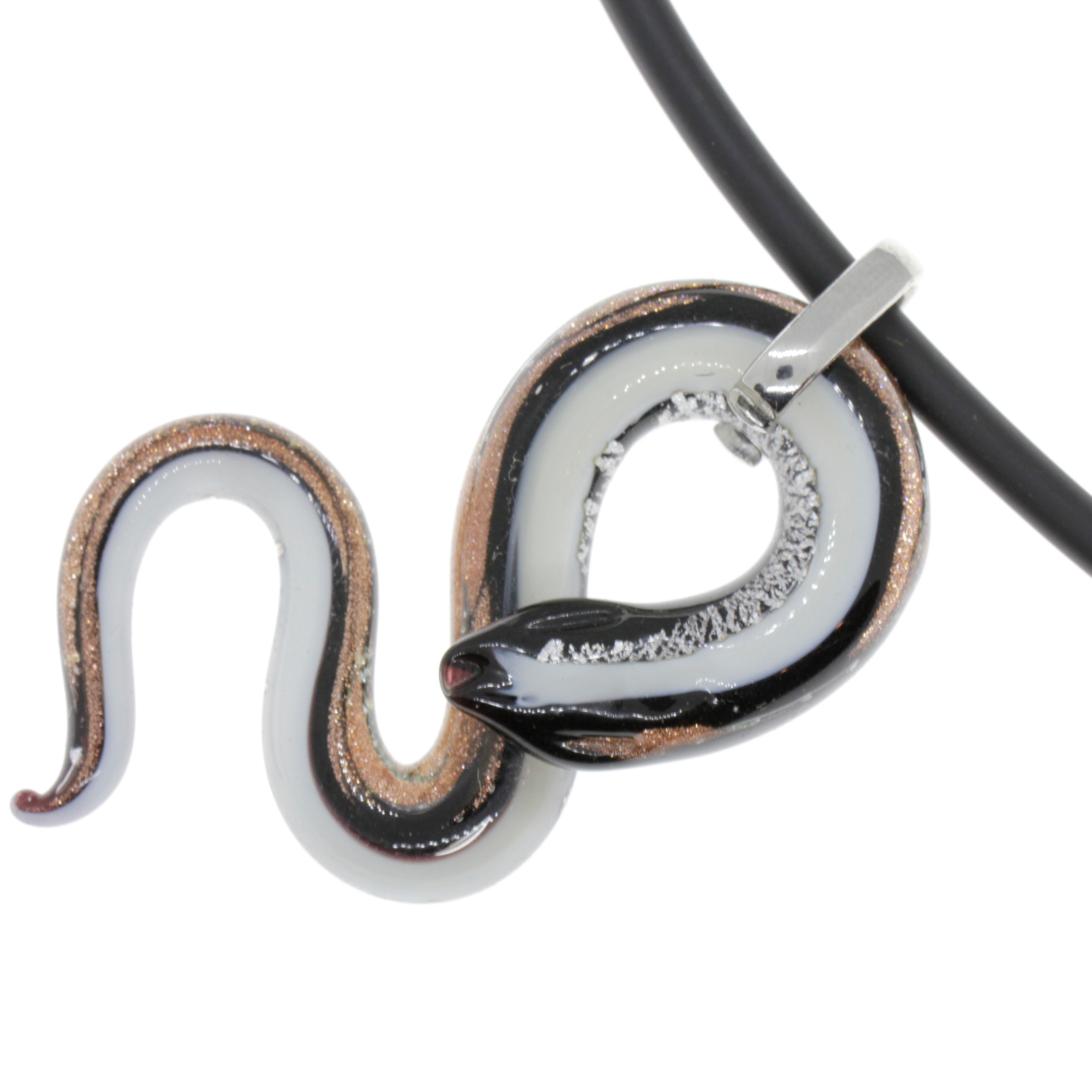 Edle Murano Glas Schlange Größe Medium "Coda Mezzo" Anhänger -lila silber