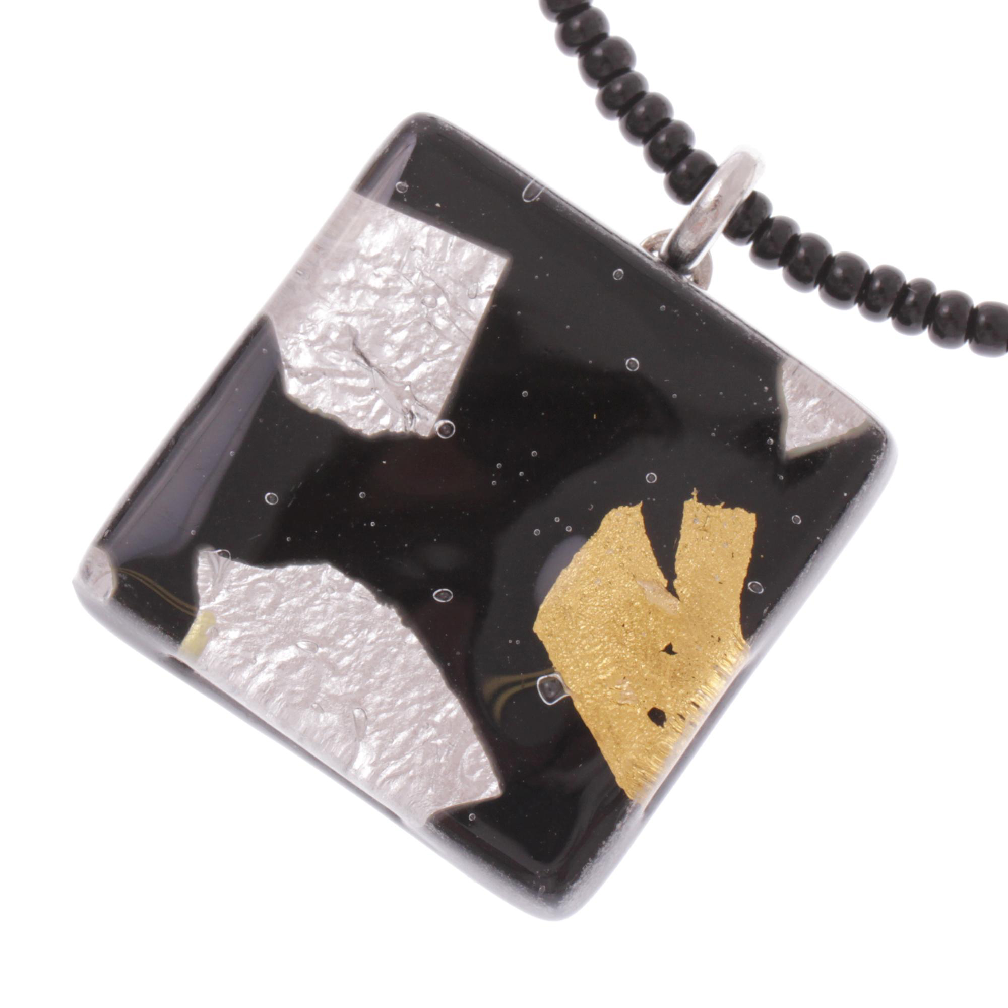 Murano Glas Anhänger "Brid II" -schwarz-silber-gold