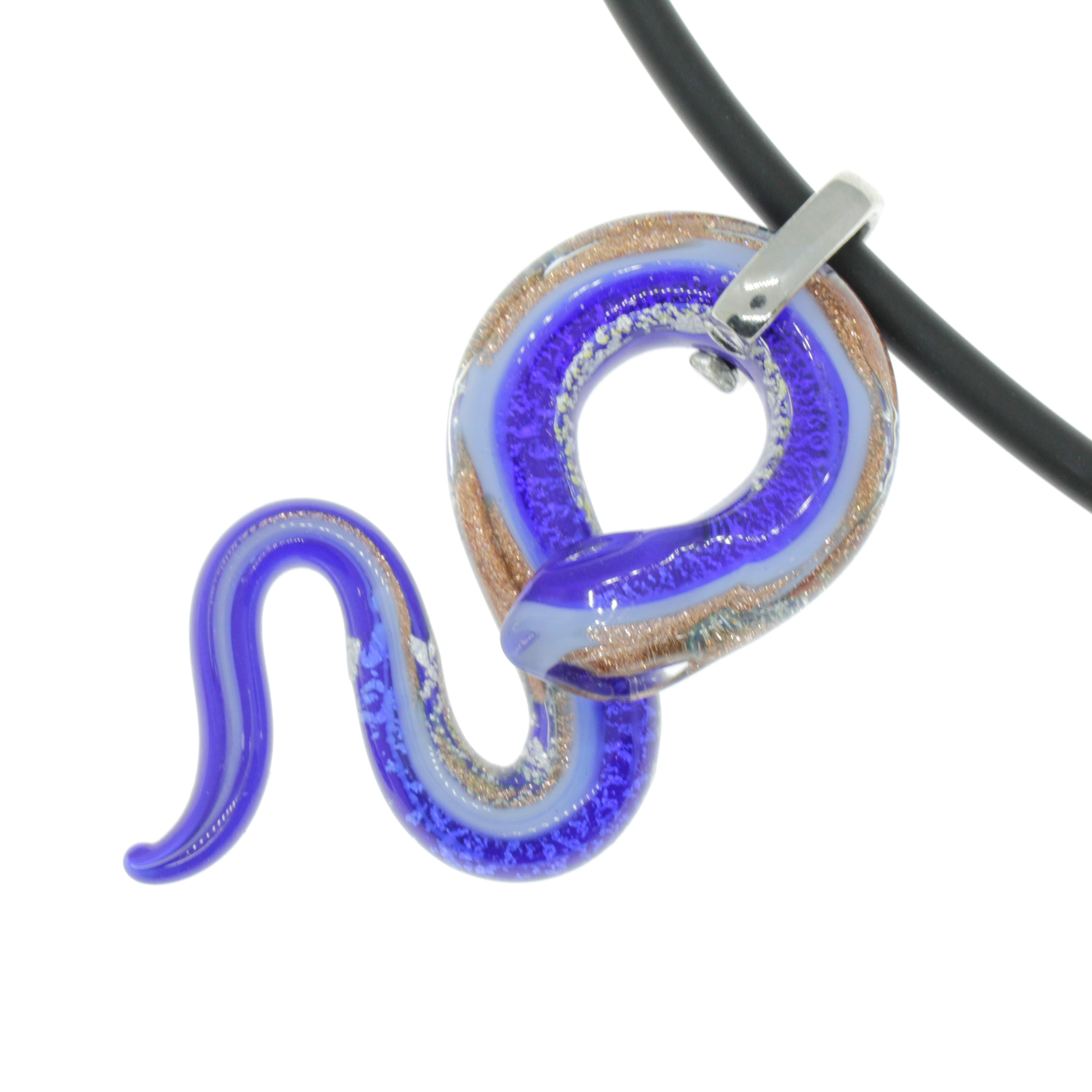 Edle Murano Glas Schlange Größe Medium "Coda Mezzo" Anhänger -blau-silber