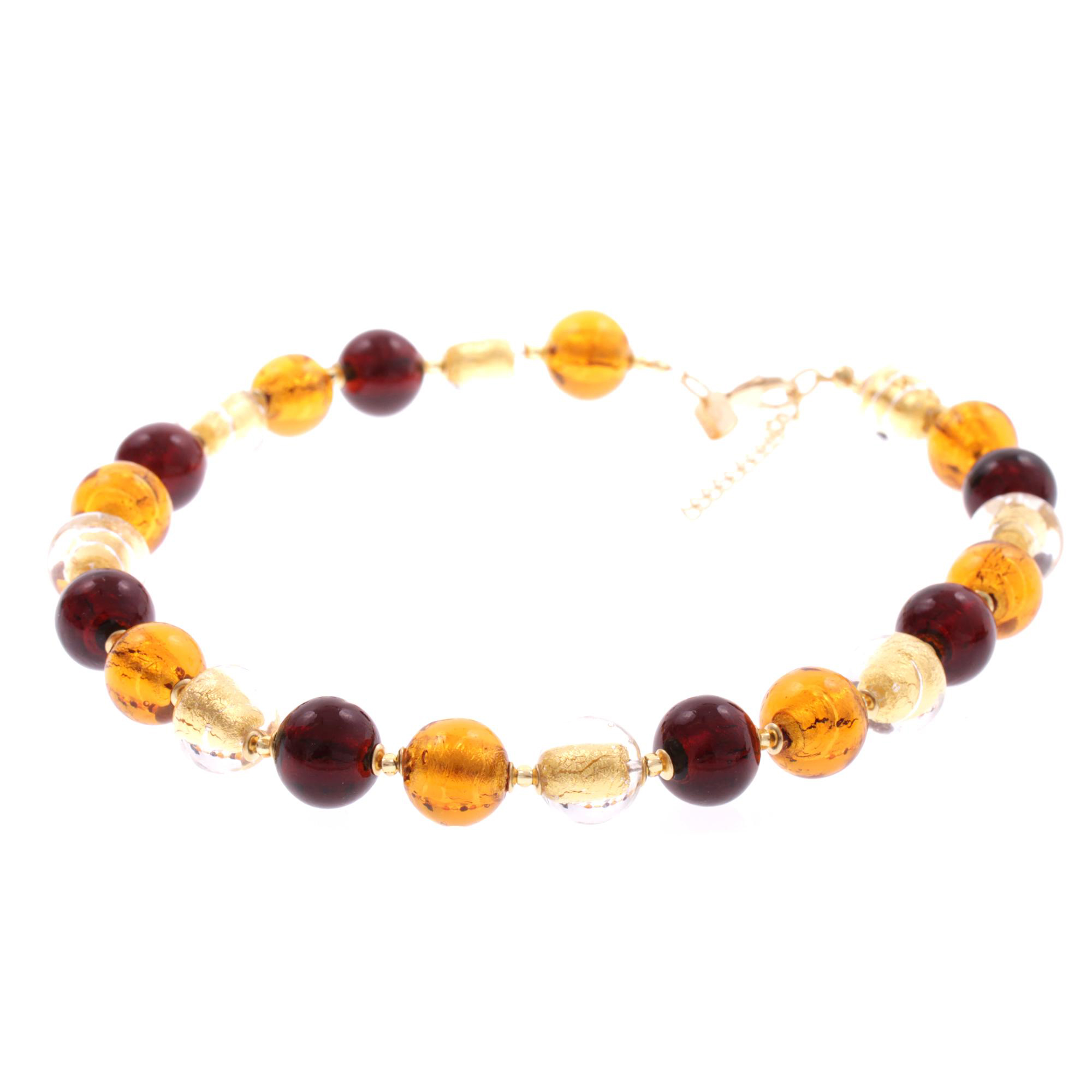Kugel Collier "Verona" Murano Glas Halskette -amber-gold II