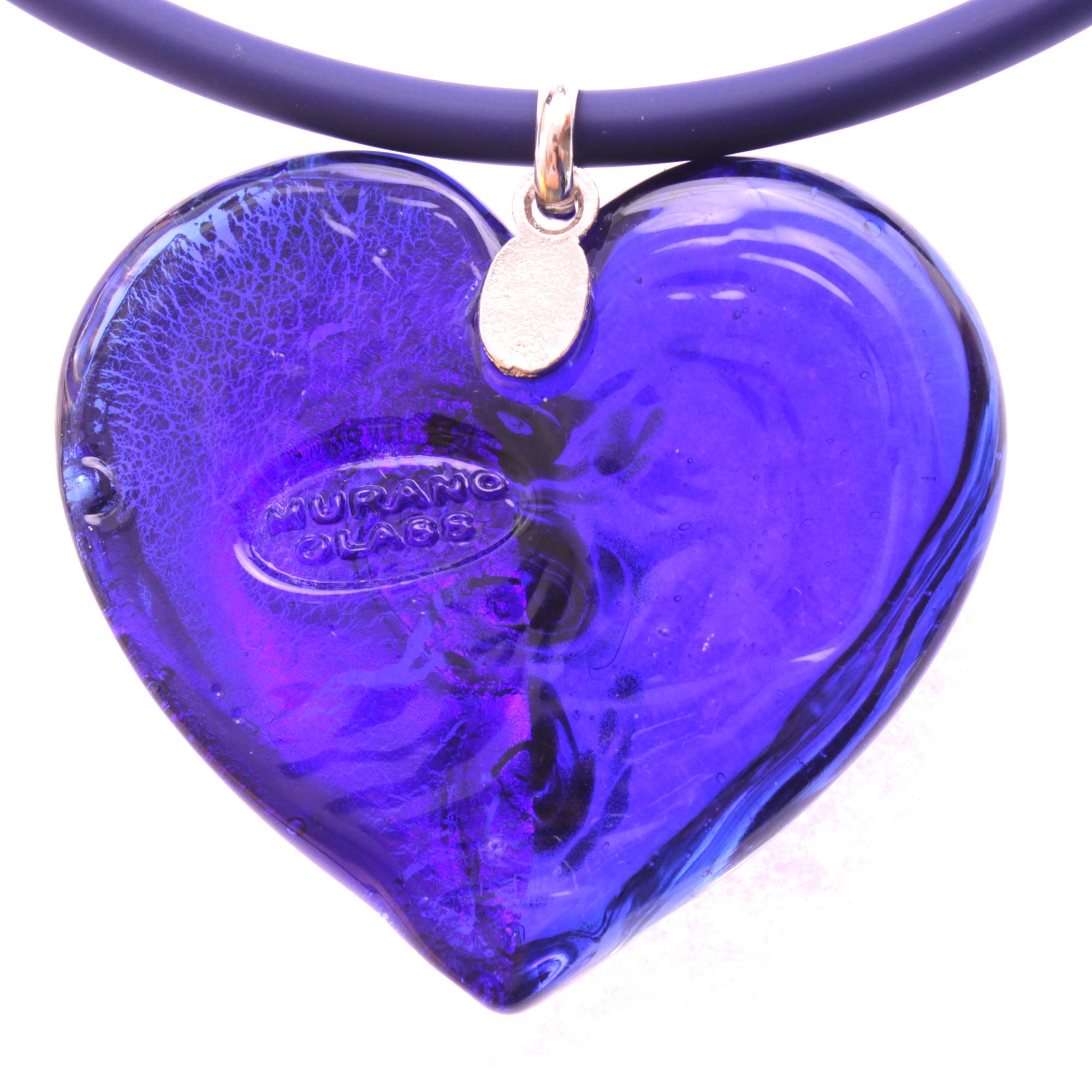Traumhaft schönes großes Muranoglas Herz "Alto Girello II"-blau-silber
