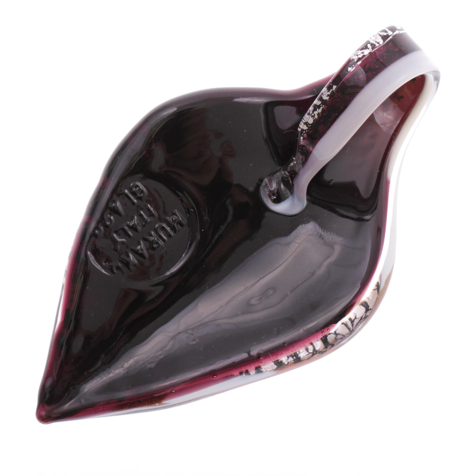 Feines kleines Murano Glas Blatt "Pala" Anhänger-lila silber