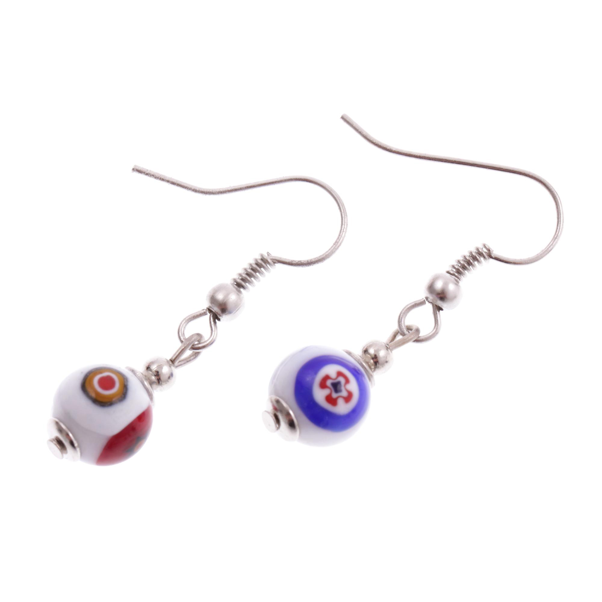 Murano Glas Ohrhaken "White Mille Fiori 8" Ohrschmuck Ohrhänger-weiß silber
