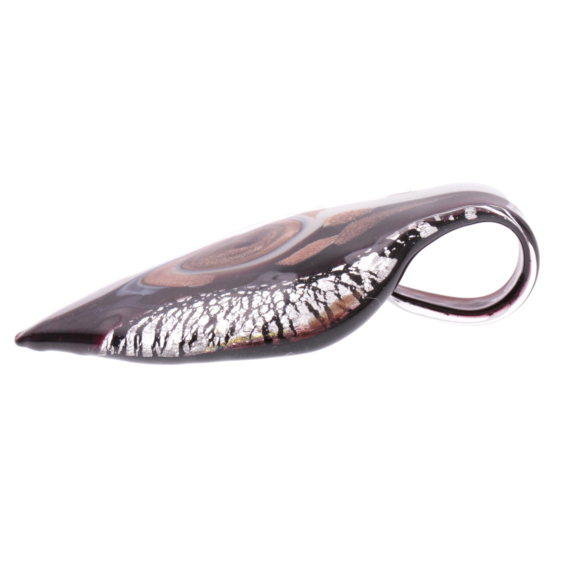 Feines kleines Murano Glas Blatt "Pala" Anhänger-lila silber