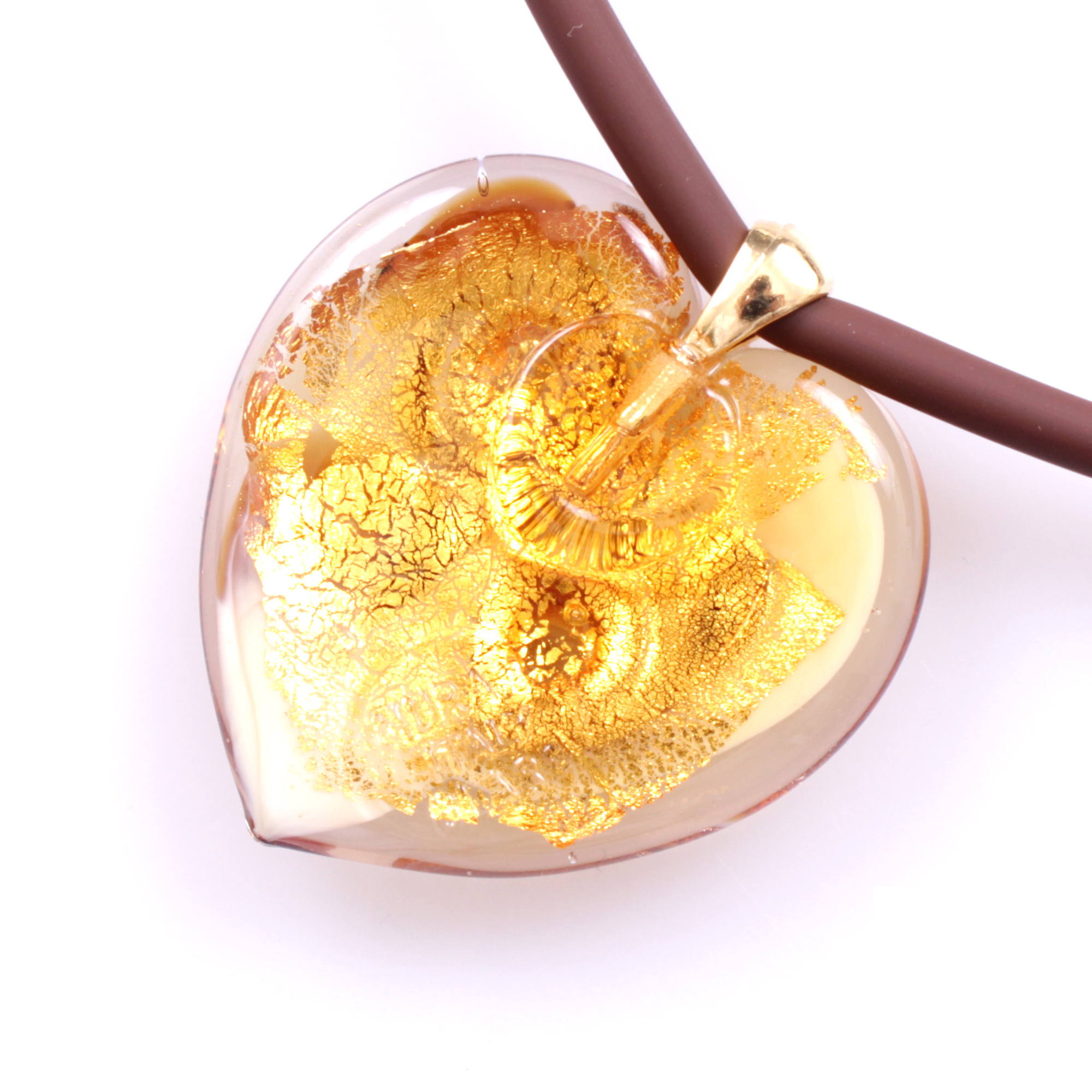 Edles Murano Glas Herz " Valencia" inkl. Kette-amber-gold