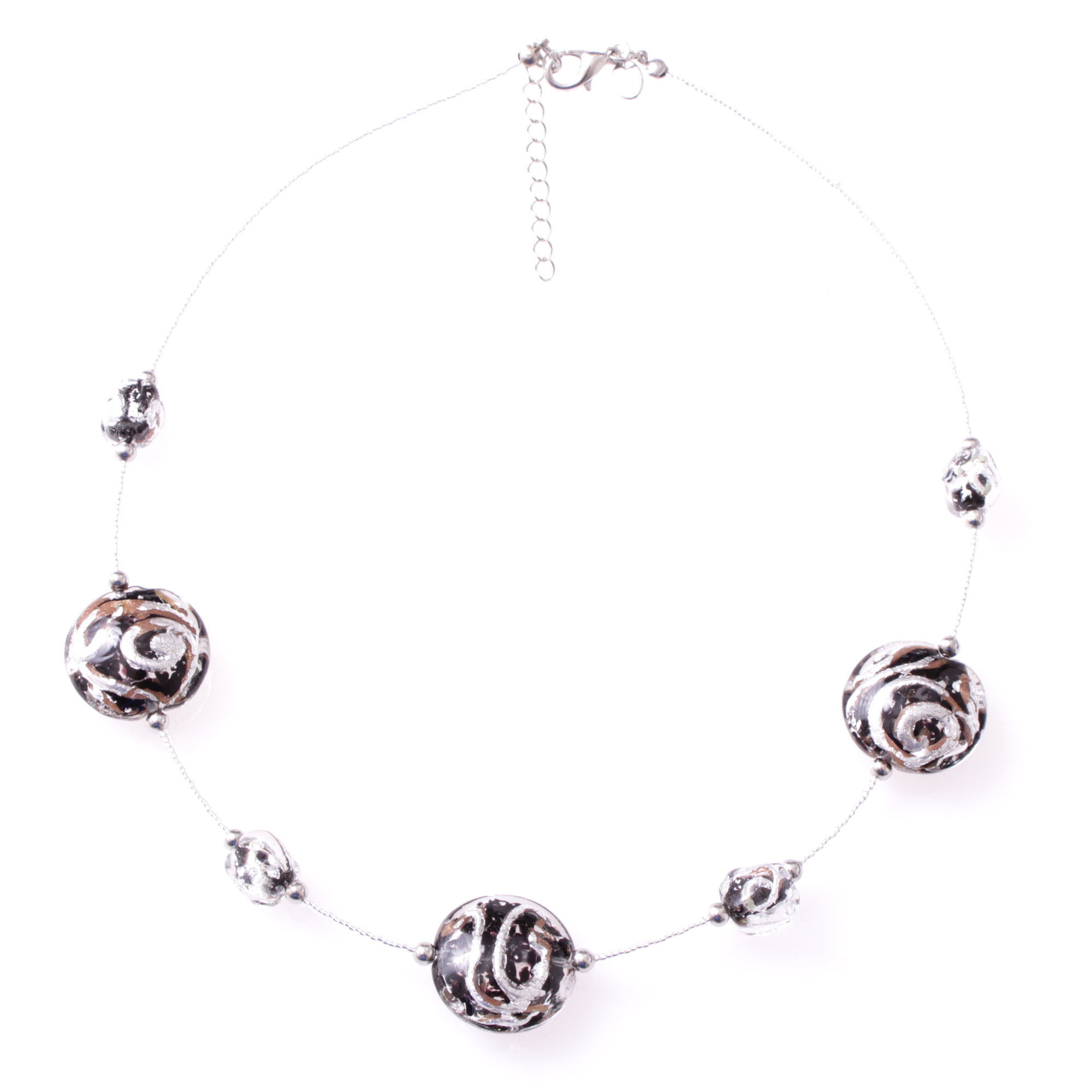 Stilvolles Murano Glas Collier "Astana Deluxe" -schwarz-silber