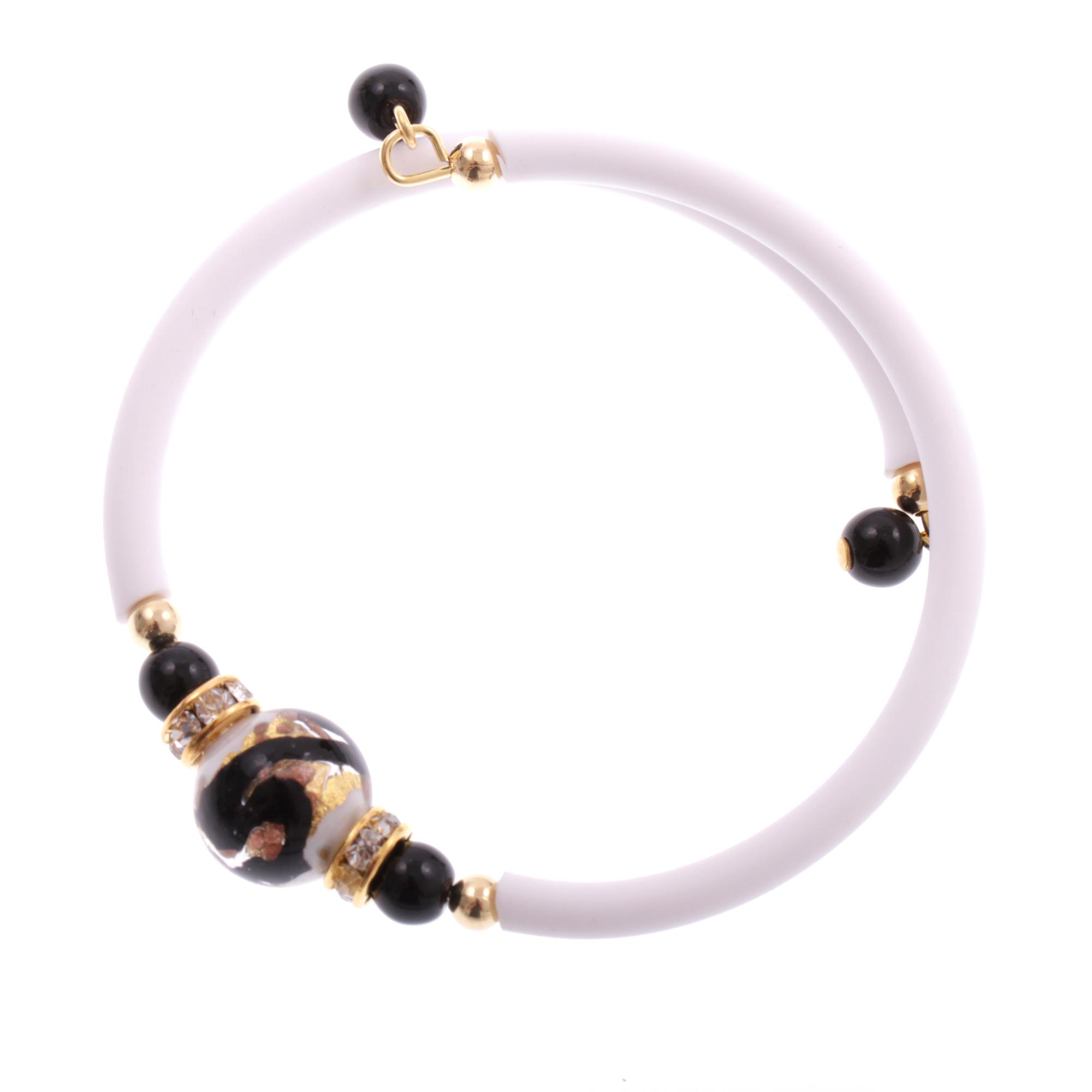 Flexibles Murano Glas Armband "Dutti" Armschmuck-weiß gold