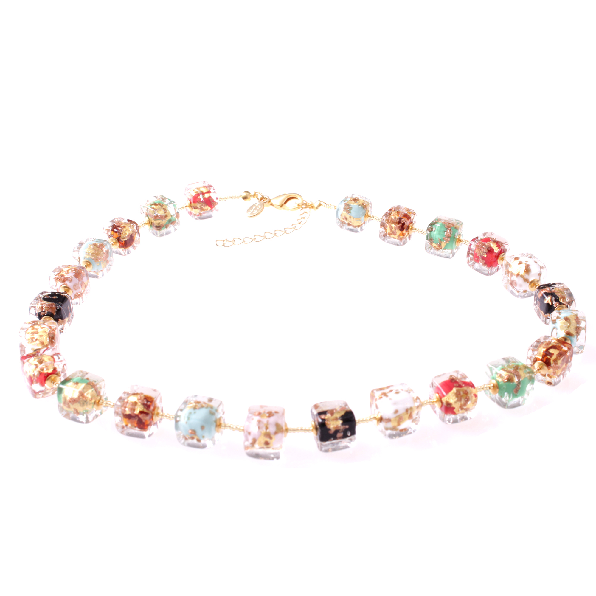 Ein ultimativ schönes Würfelcollier "Quadro Deluxe" echt Murano!-bunt-gold