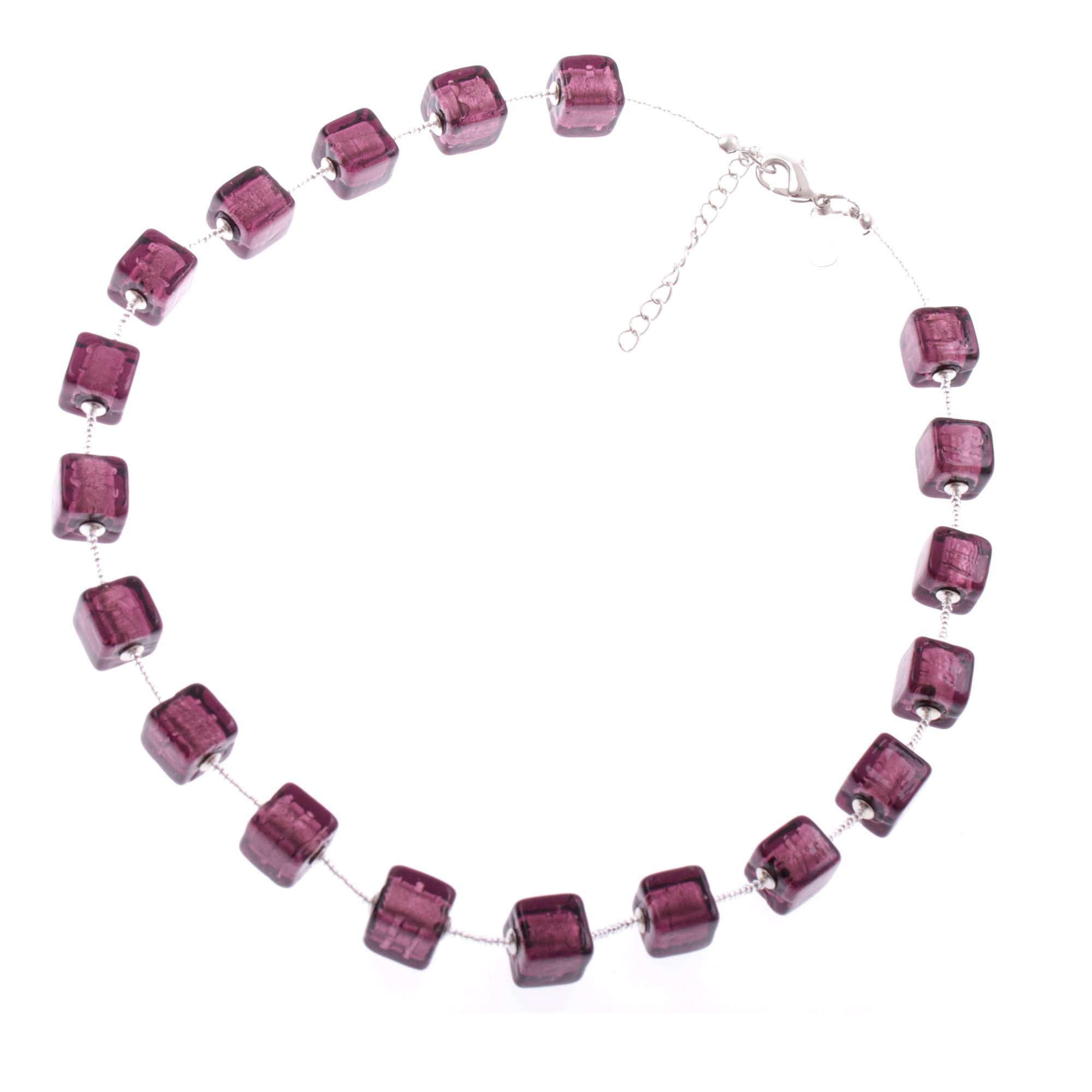 Murano Glas Collier "Quadro"-amethist-silber