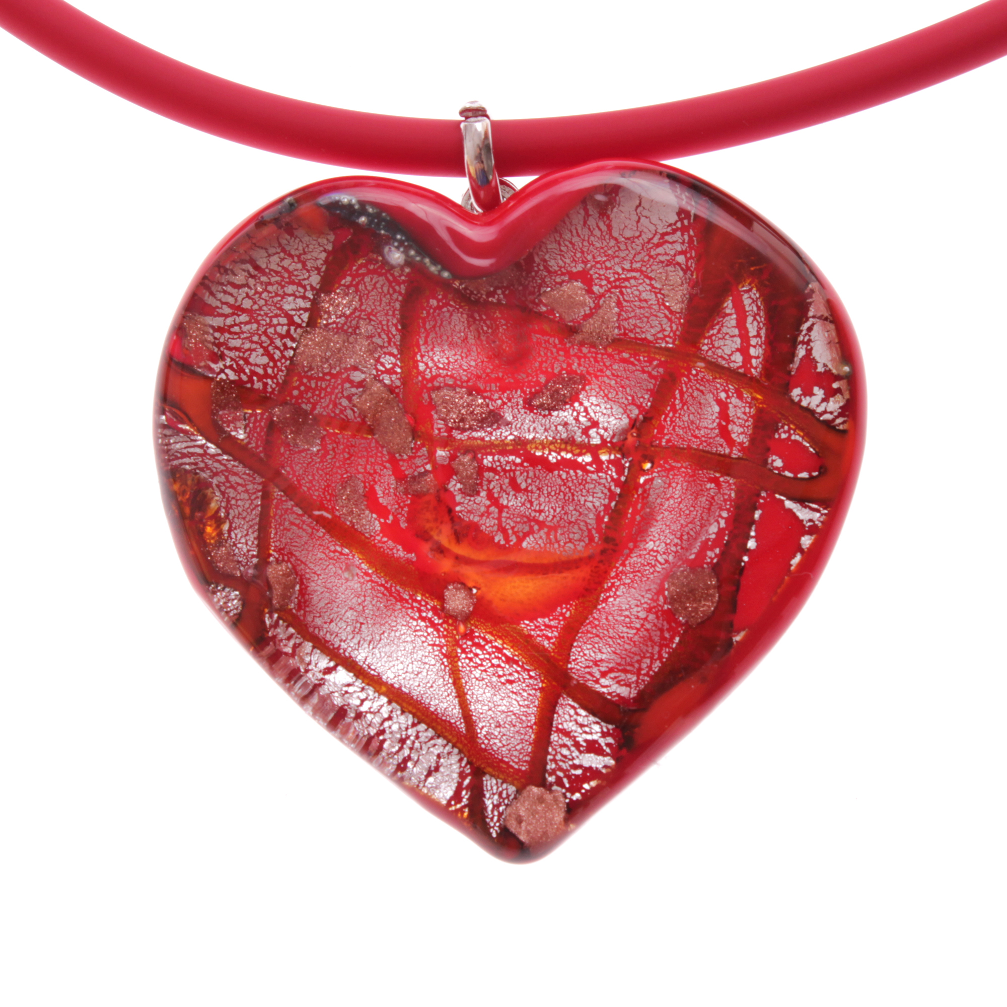 Edles Murano Glas Herz Model "Emotivo II"-rot-silber