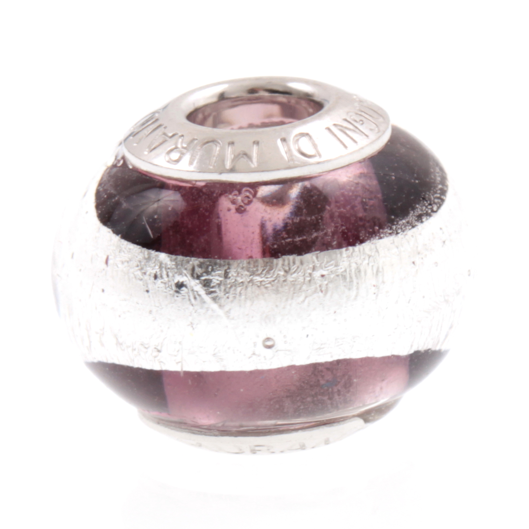 Murano Glas Bead "Ciclo II" 925 Sterling Silber Charm-amethist-stribes