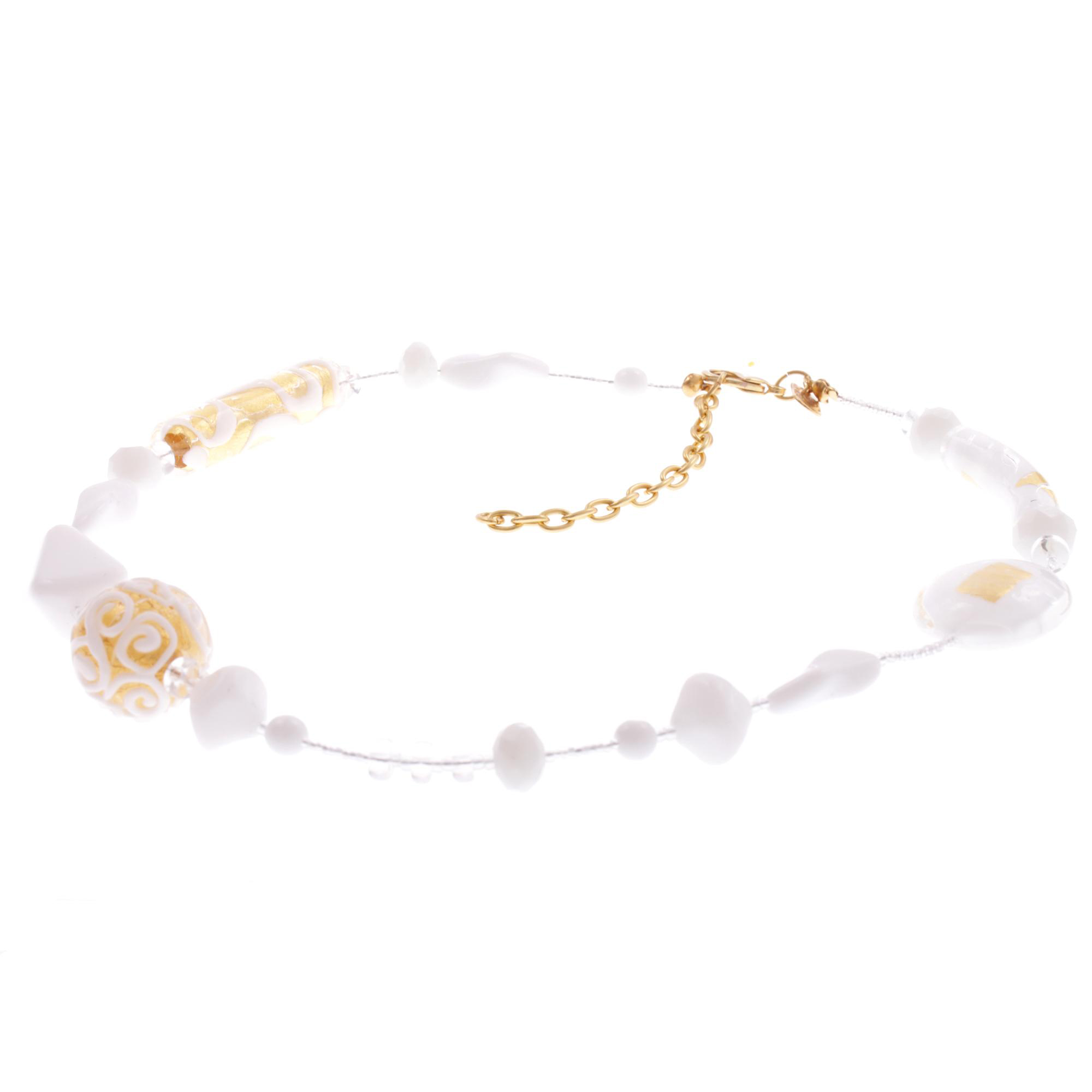 Edles Murano Glas Collier "Tracina" Halskette-weiß gold