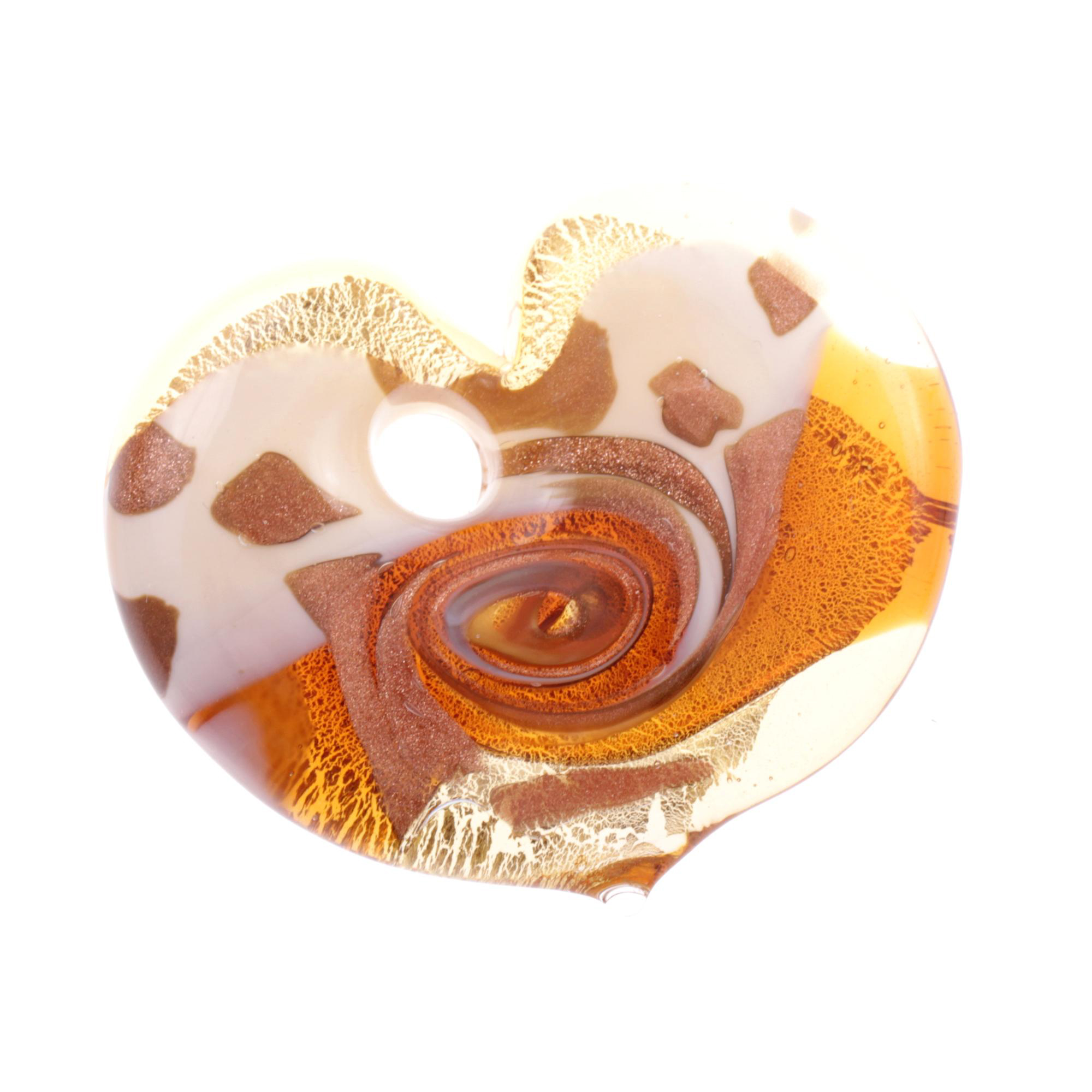 Ein Herz Anhänger aus Murano Glas "Picco Animo" -amber-gold