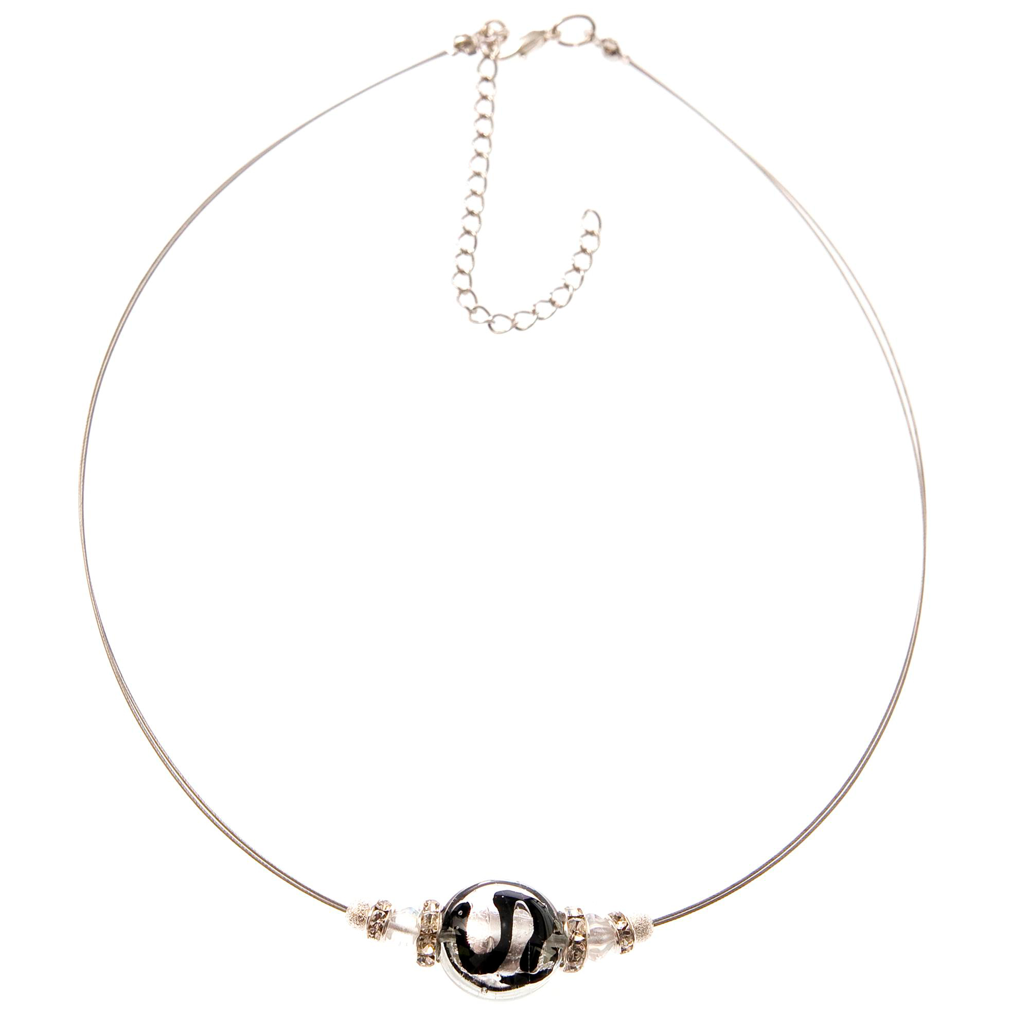 Tolles Murano Glas Collier "New York" Halskette-schwarz-silber