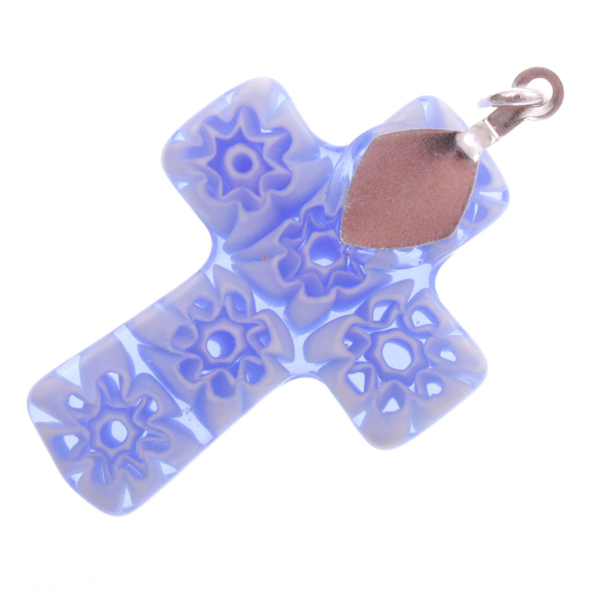 Murano Glas Kreuz Modell "Rood" Mille Fiori-hellblau