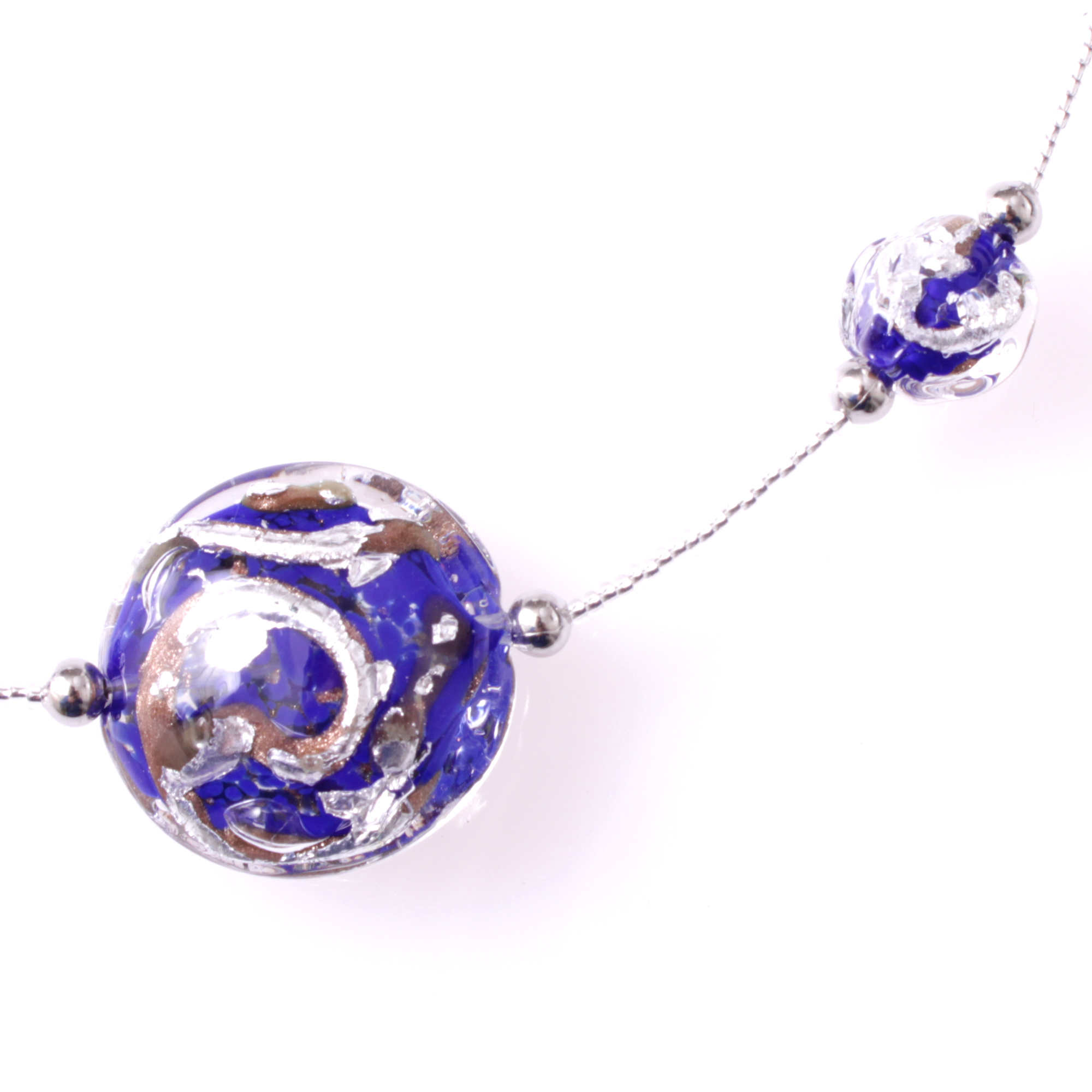 Stilvolles Murano Glas Collier "Astana Deluxe" -blau-silber
