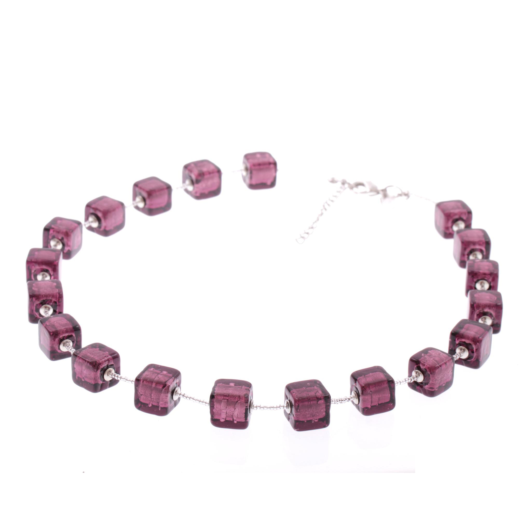 Murano Glas Collier "Quadro"-amethist-silber