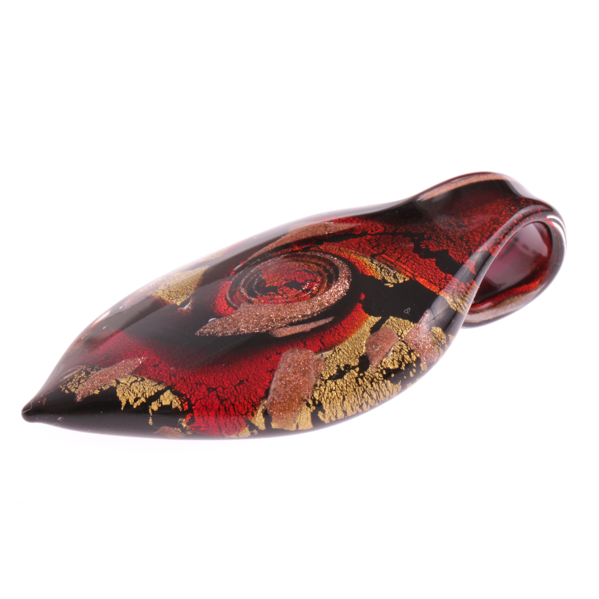 Feines kleines Murano Glas Blatt "Pala" Anhänger-schw rot gold