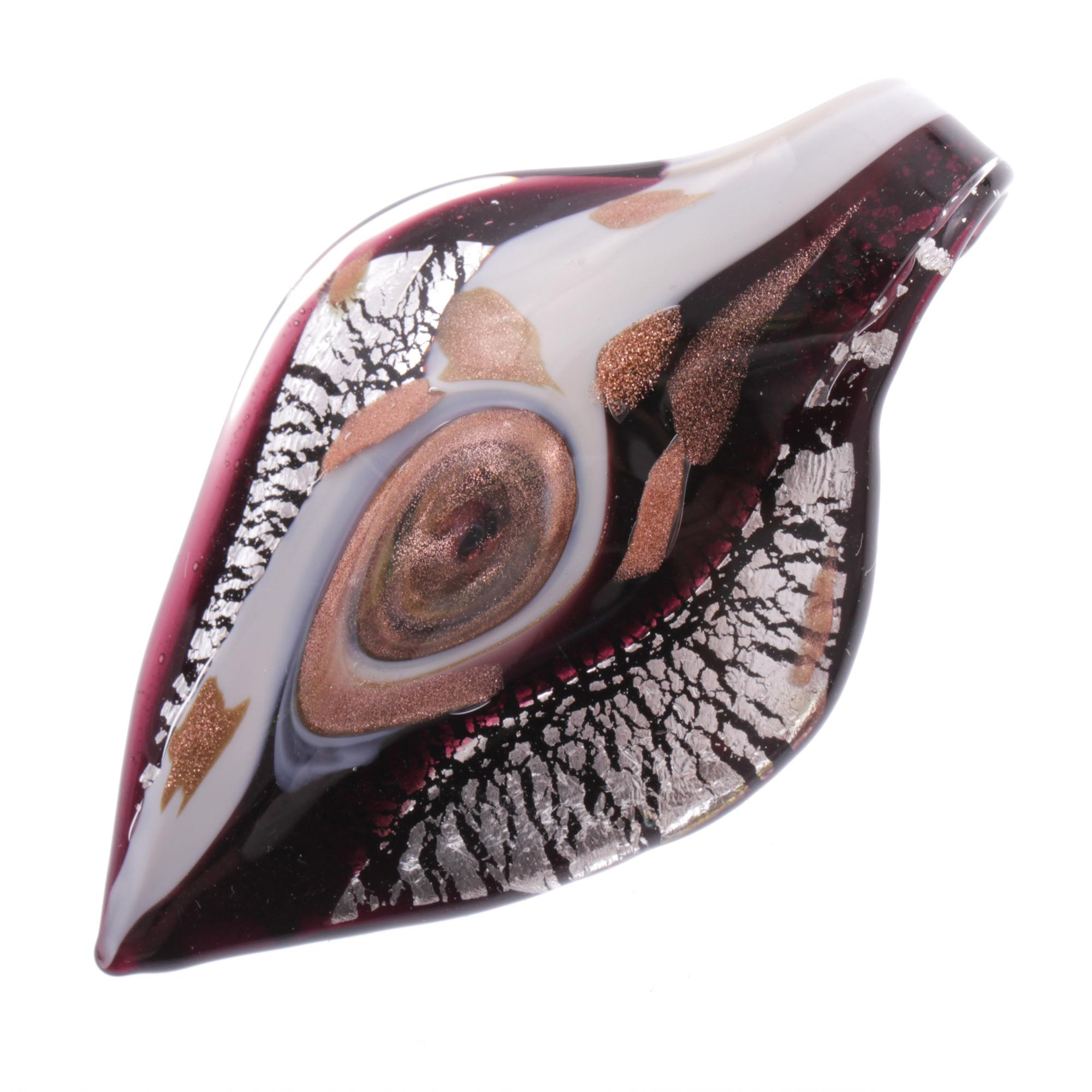 Feines kleines Murano Glas Blatt "Pala" Anhänger-lila silber