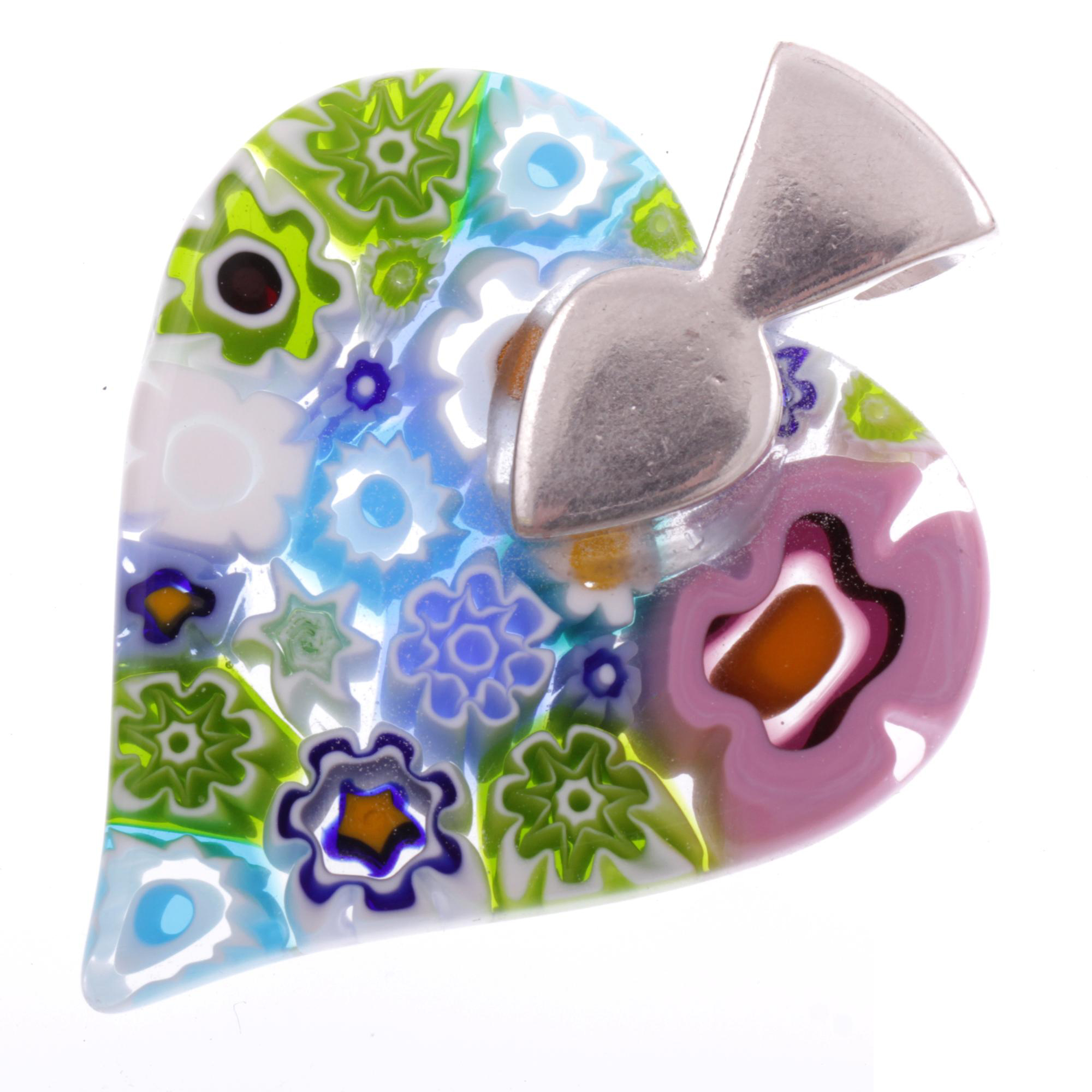 Edles Murano Glas Herz "Milena II" Mille Fiori Anhänger -Pastell bunt
