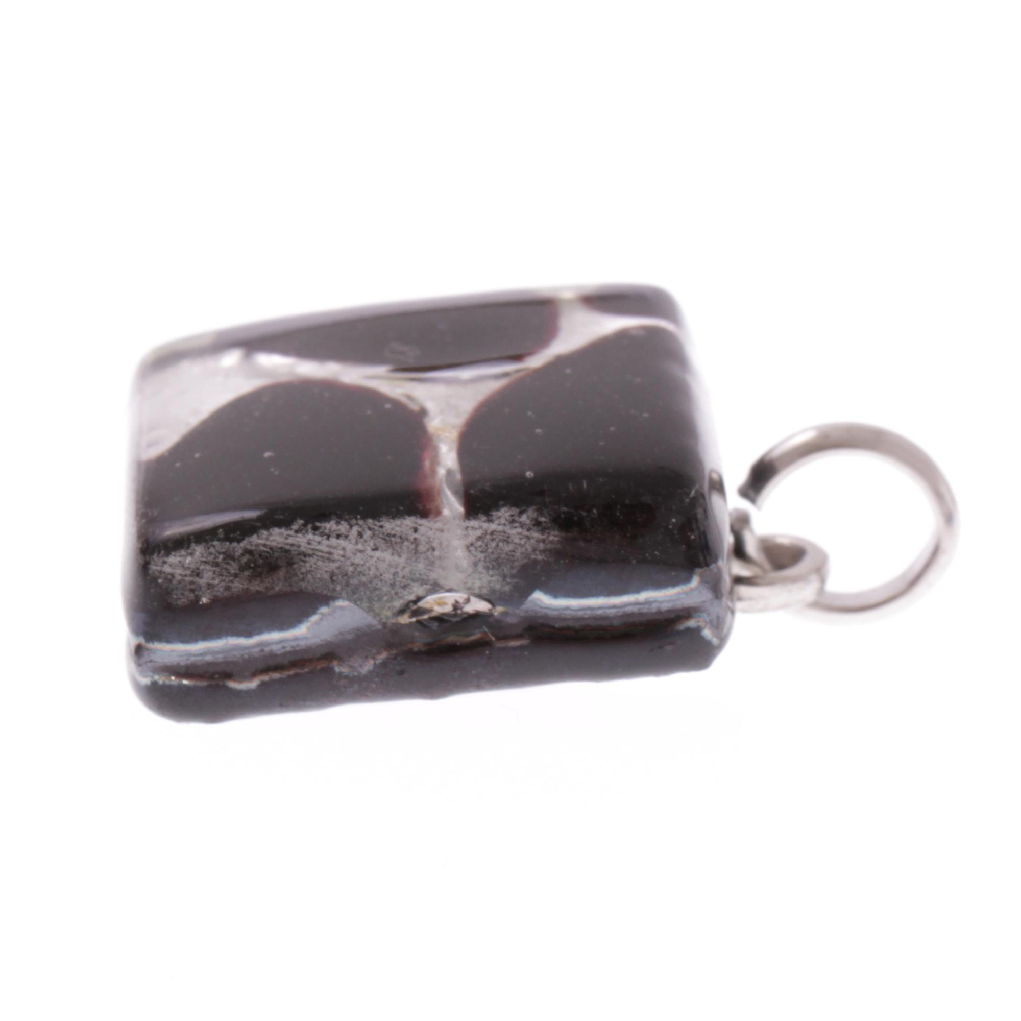 Murano Glas Anhänger "Violetta" -schwarz-silber III