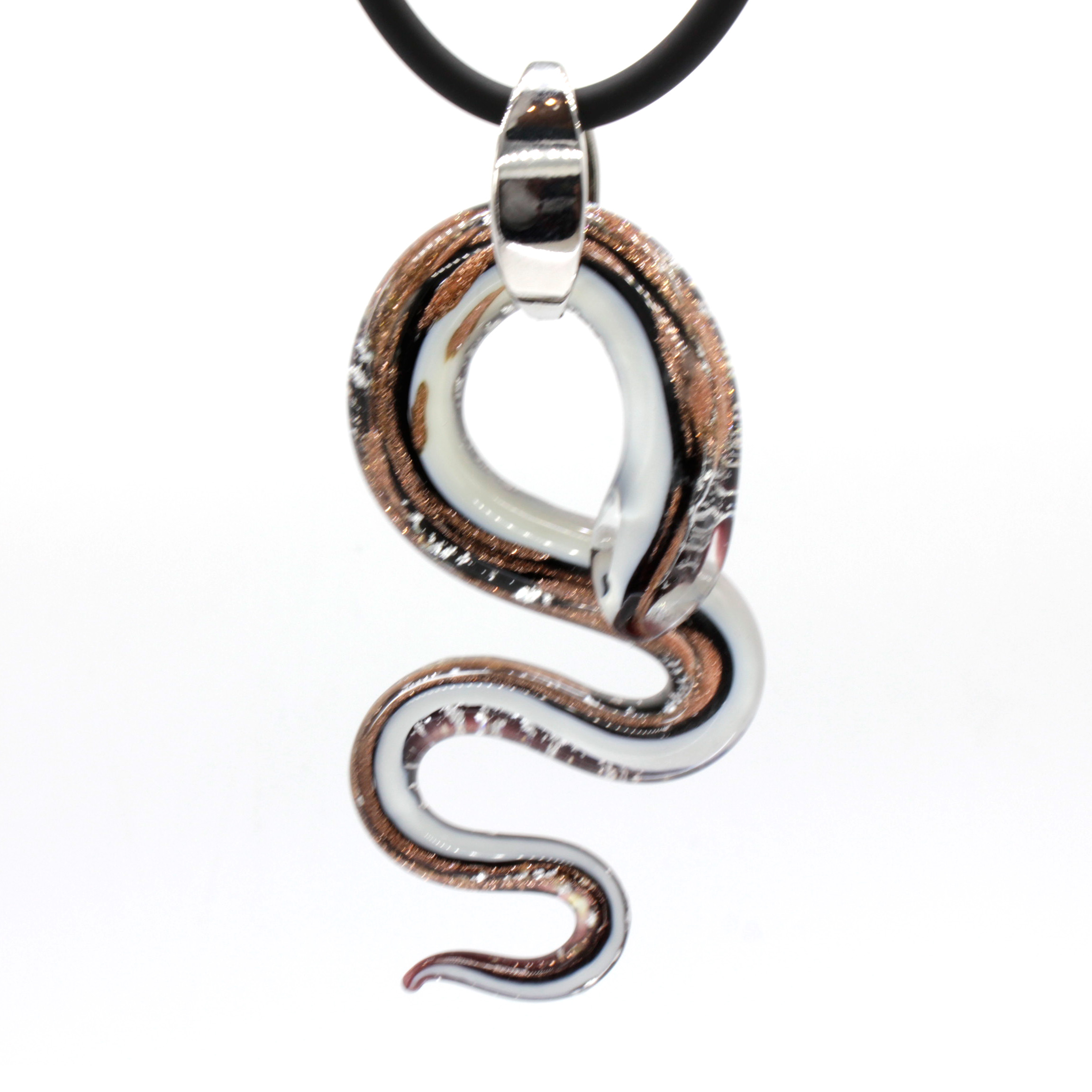 Unsere große edle Murano Glas Schlange "Coda Grande" Anhänger -lila silber