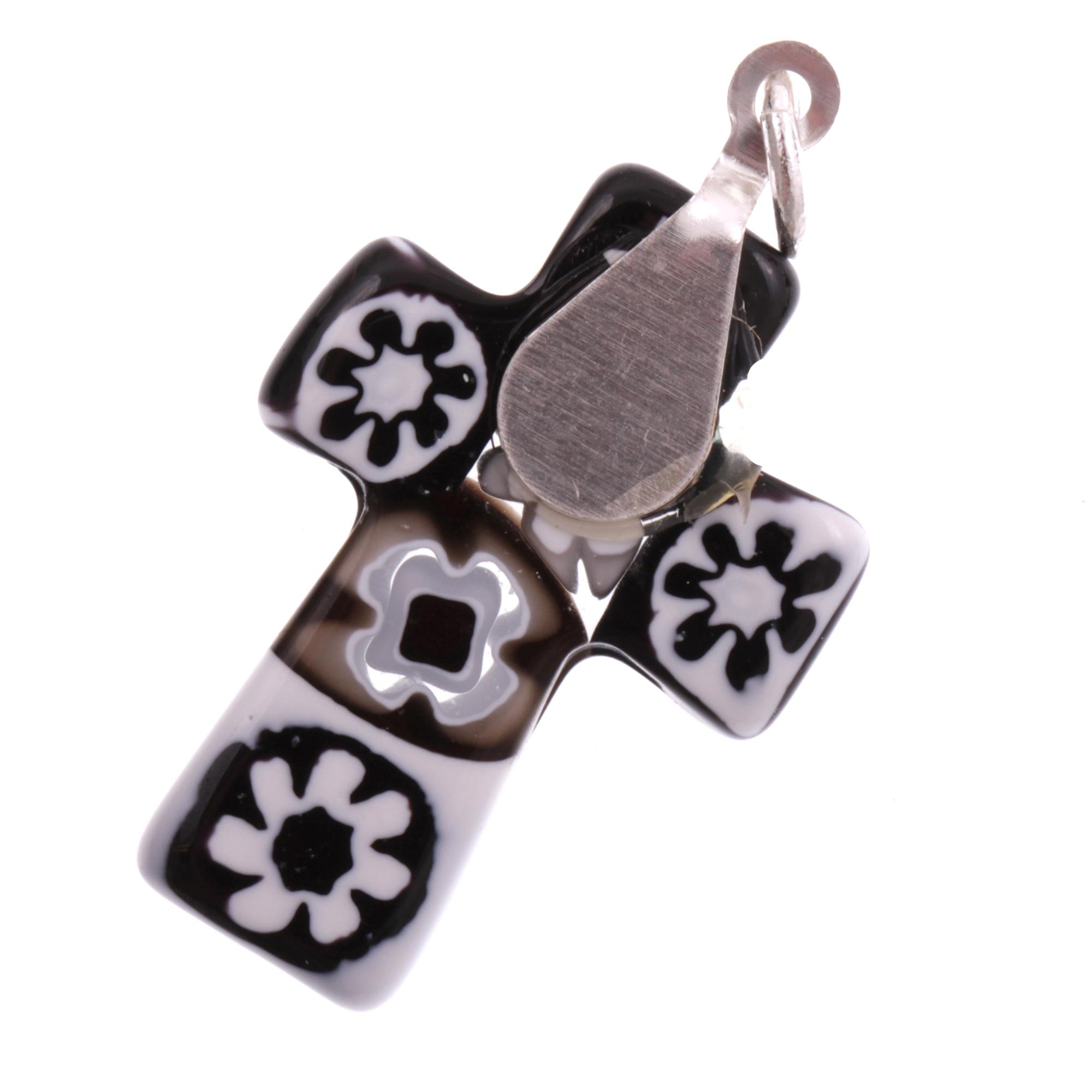 Murano Glas Kreuz "Rood Piccino" Anhänger Mille Fiori-schwarz