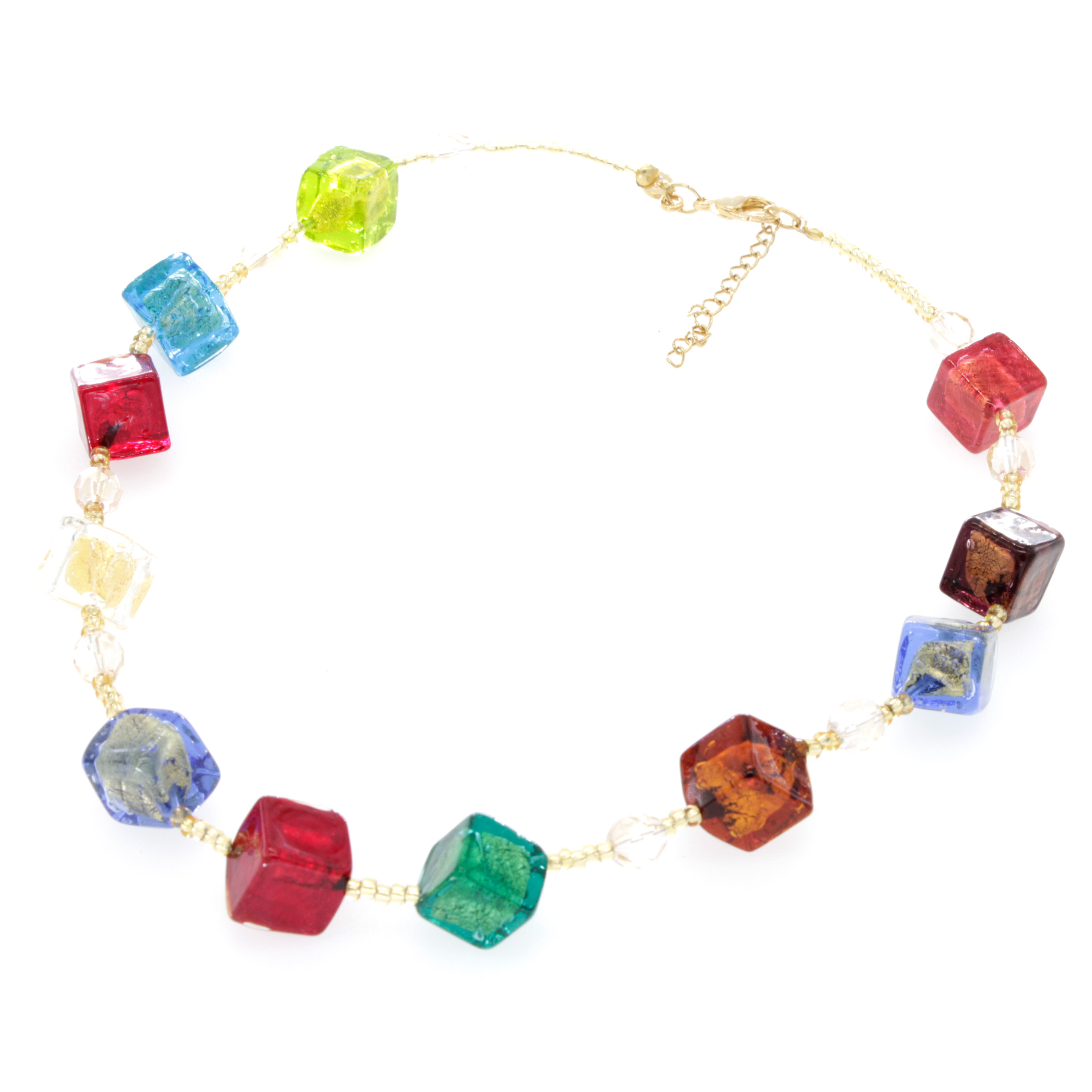 Collier Dahlia - echtes Muranoglas - bunt gold