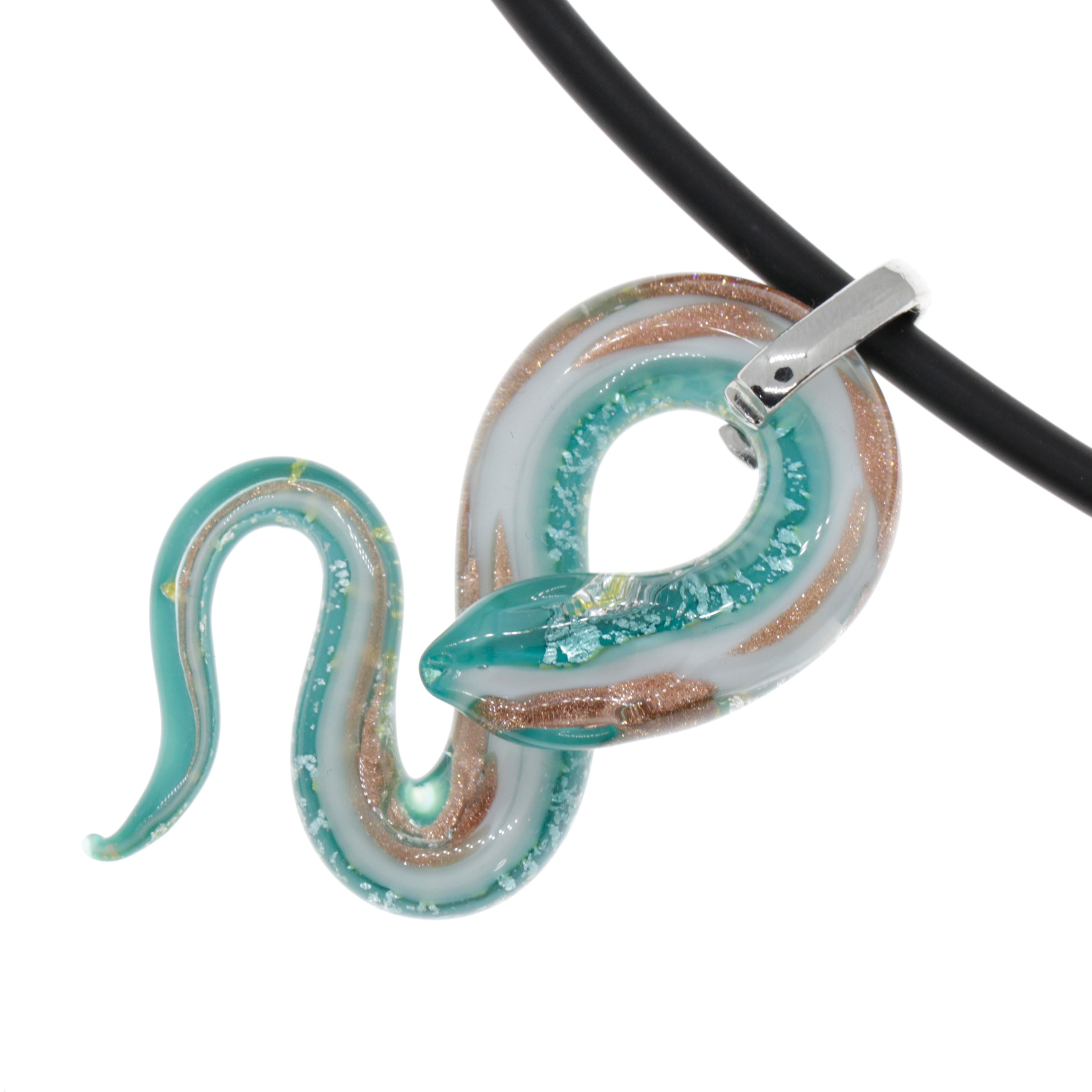 Edle Murano Glas Schlange Größe Medium "Coda Mezzo" Anhänger -türkis silber