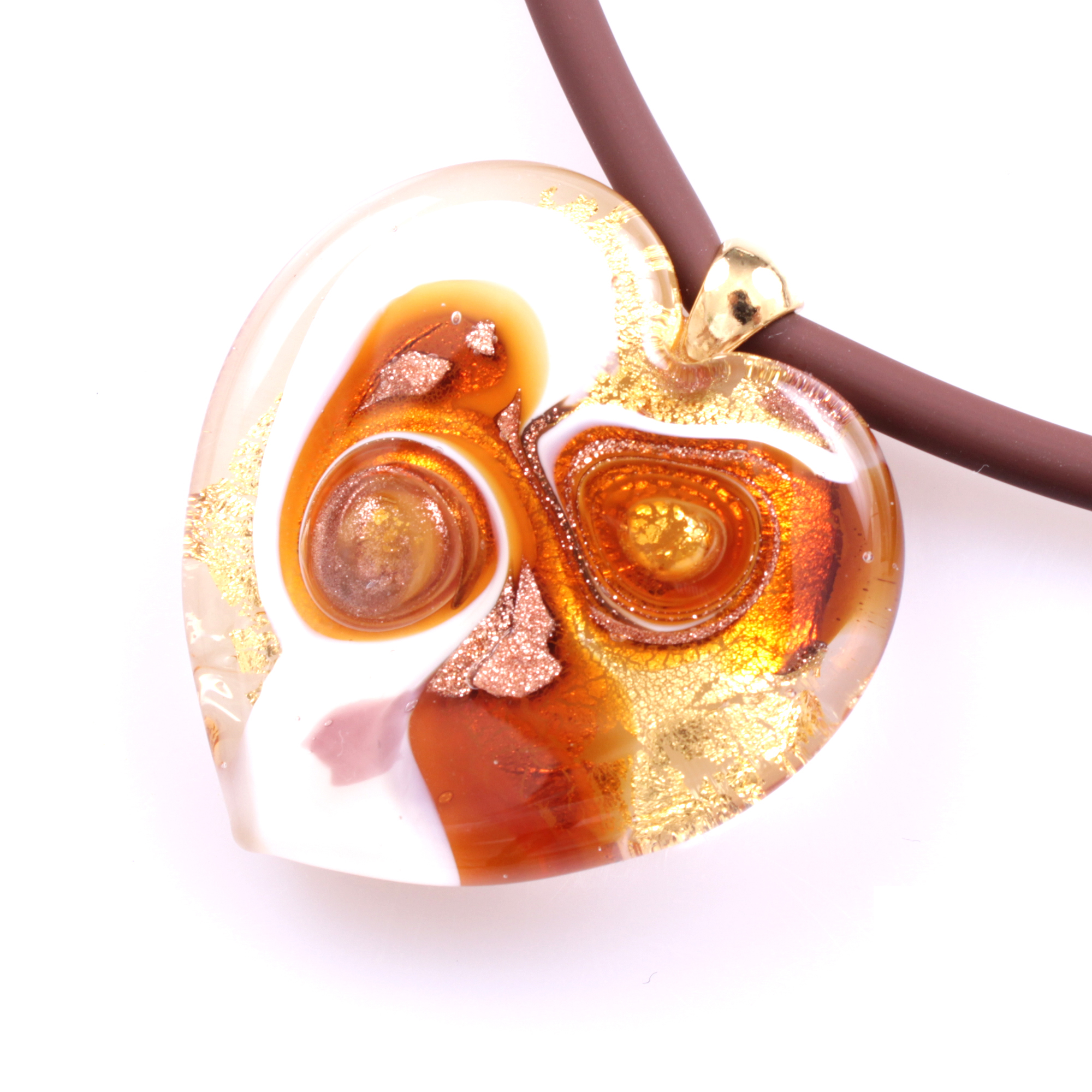 Edles Murano Glas Herz " Valencia" inkl. Kette-amber-gold