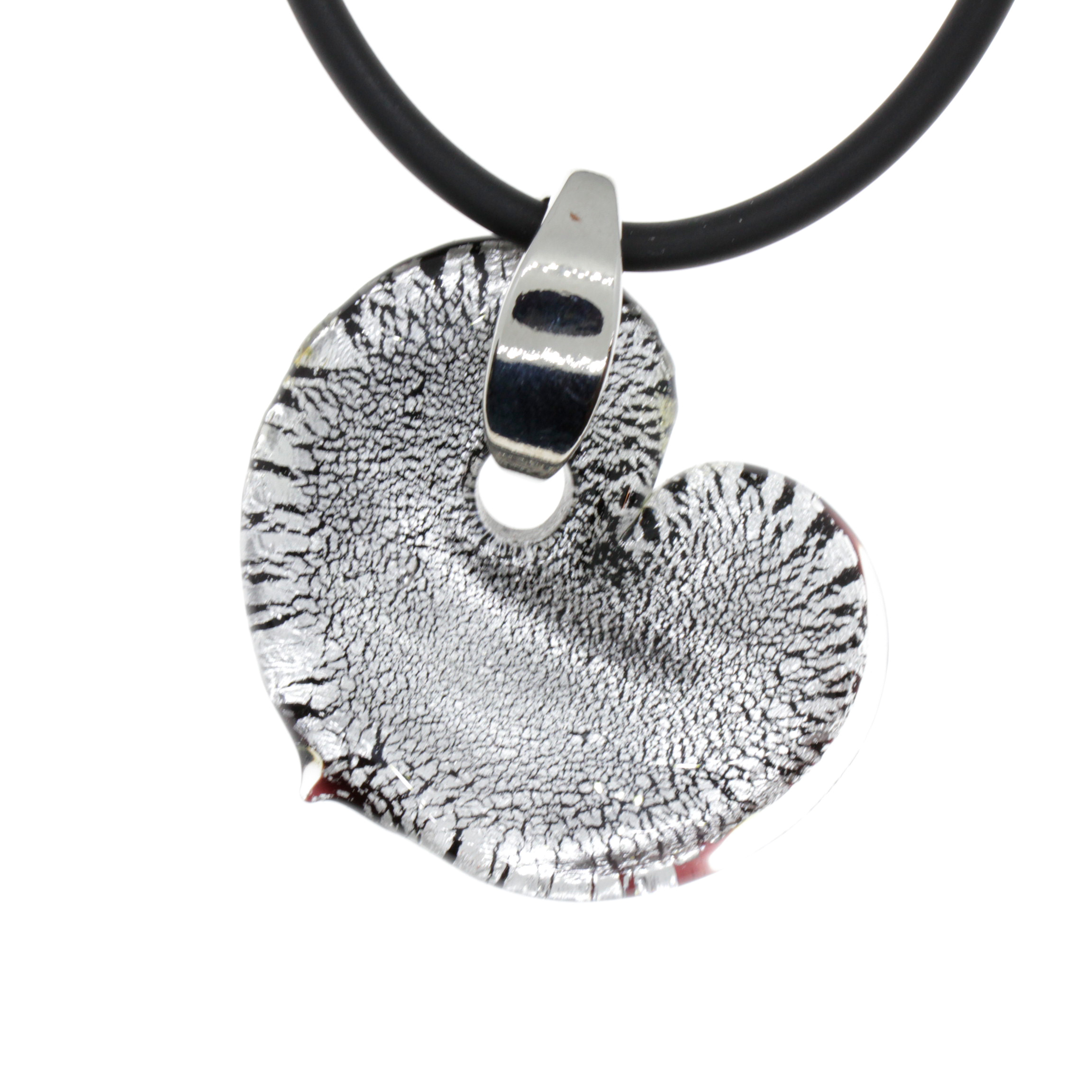 Wundervoll großer Herz Anhänger "Animo" Murano Glas-silber