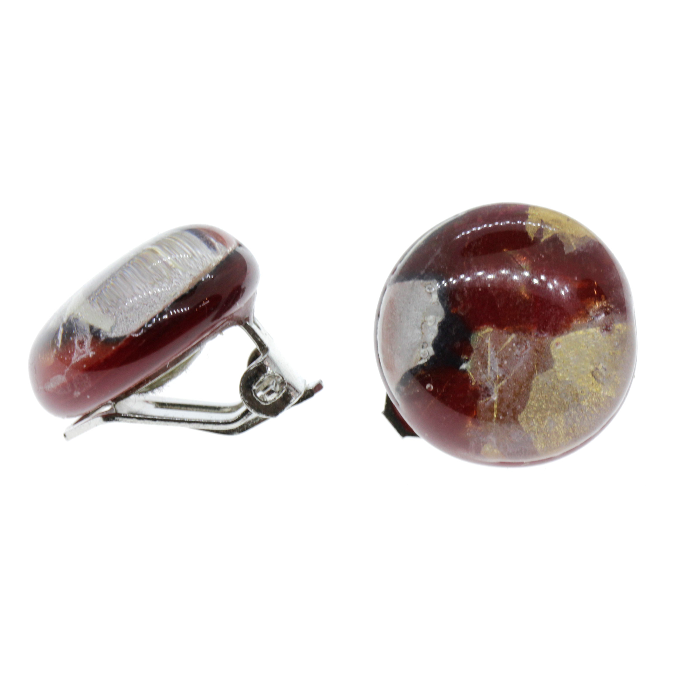 Muranoglas Ohrclip "Livorno" - rot gold/silber