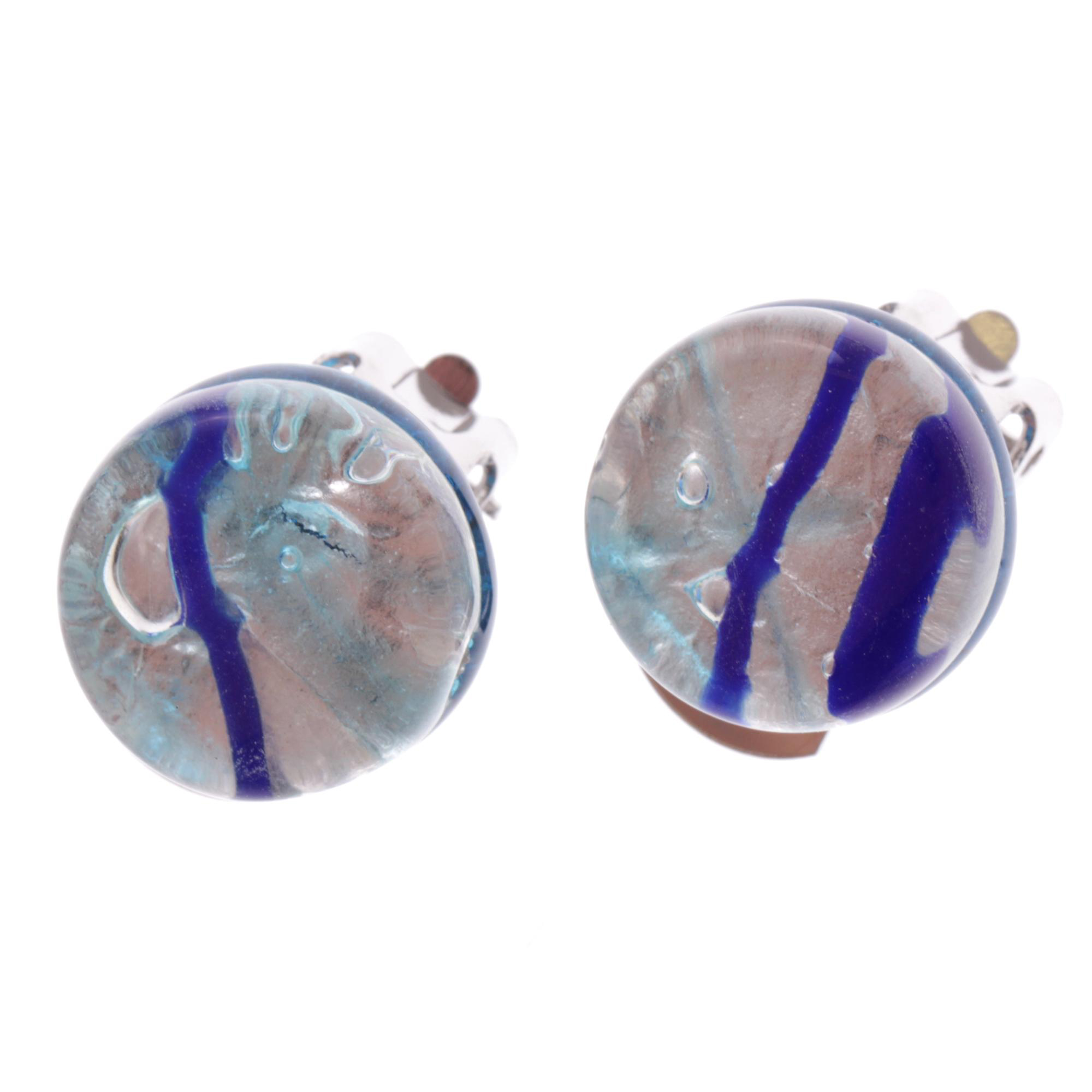 Murano Glas Ohrclip "Janne" Ohrschmuck-blau-silber