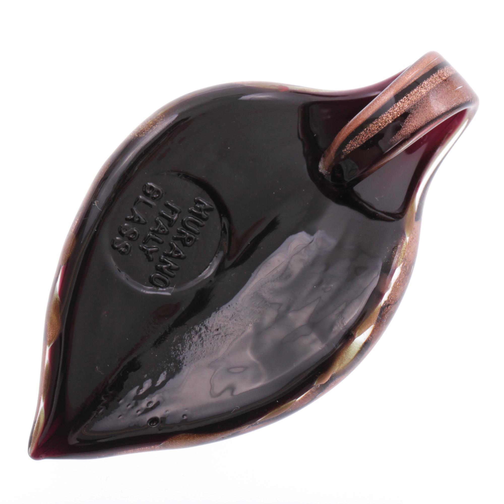 Feines kleines Murano Glas Blatt "Pala" Anhänger-kupfer