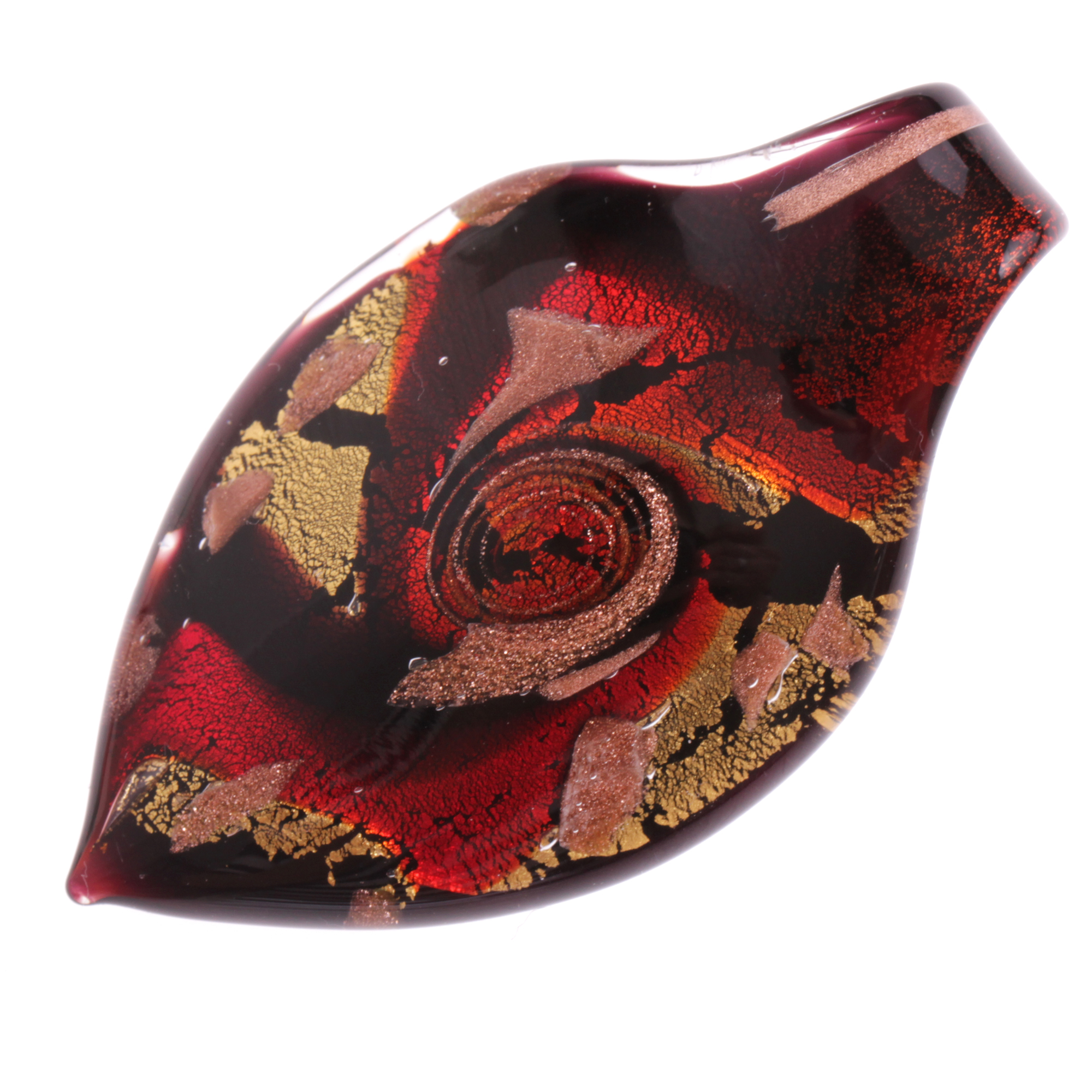 Feines kleines Murano Glas Blatt "Pala" Anhänger-schw rot gold