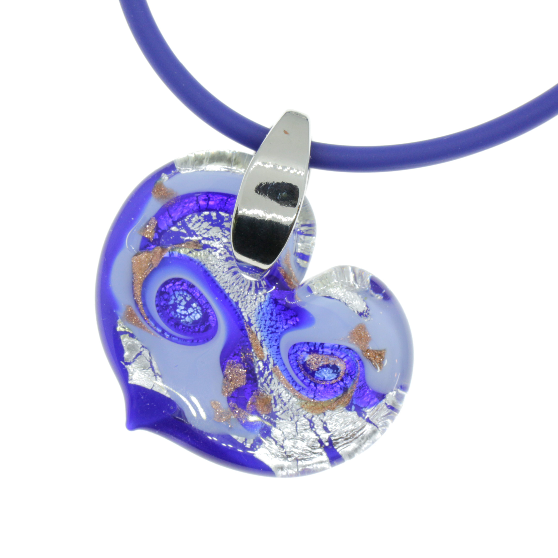 Wundervoll großer Herz Anhänger "Animo" Murano Glas-blau-silber