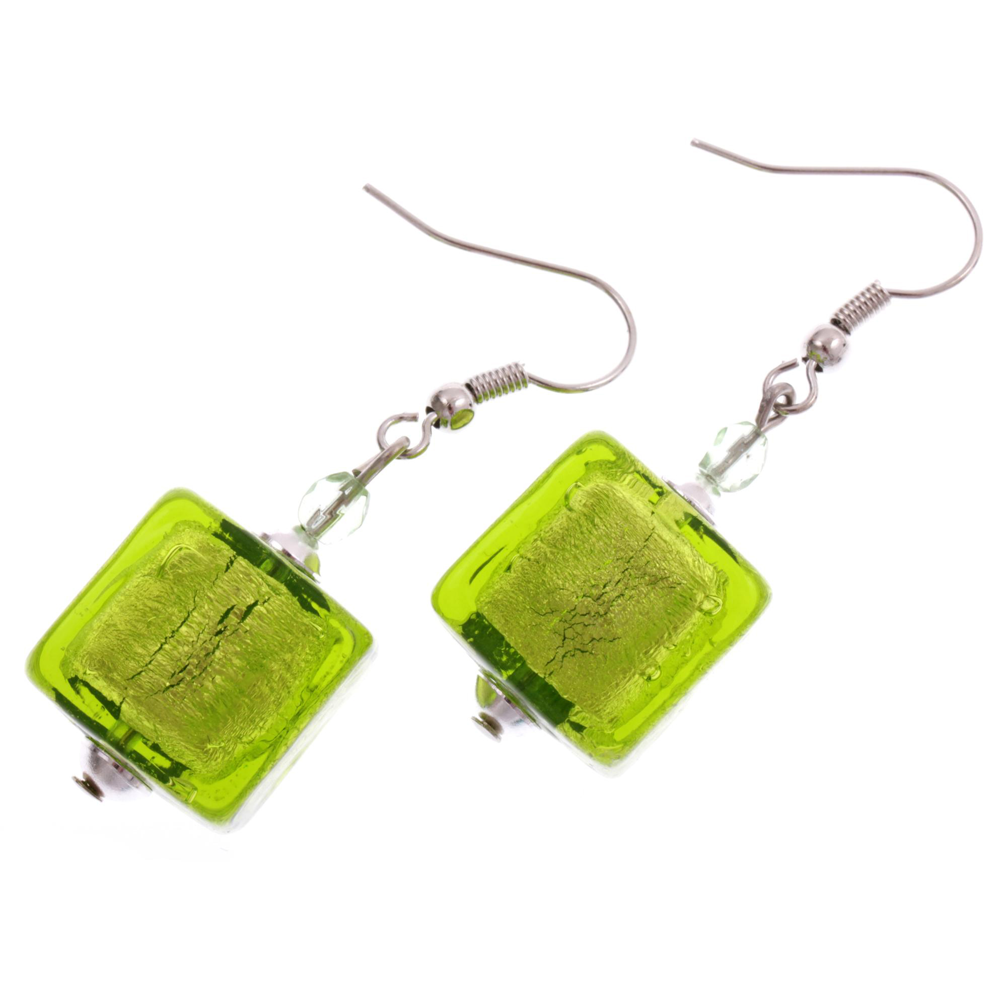 Chicer Würfel Ohrring "Ancora" Murano Glas Ohrschmuck-grün-silber Chicer Würfel Ohrring "Ancora" Murano Glas Ohrschmuck-grün-silber