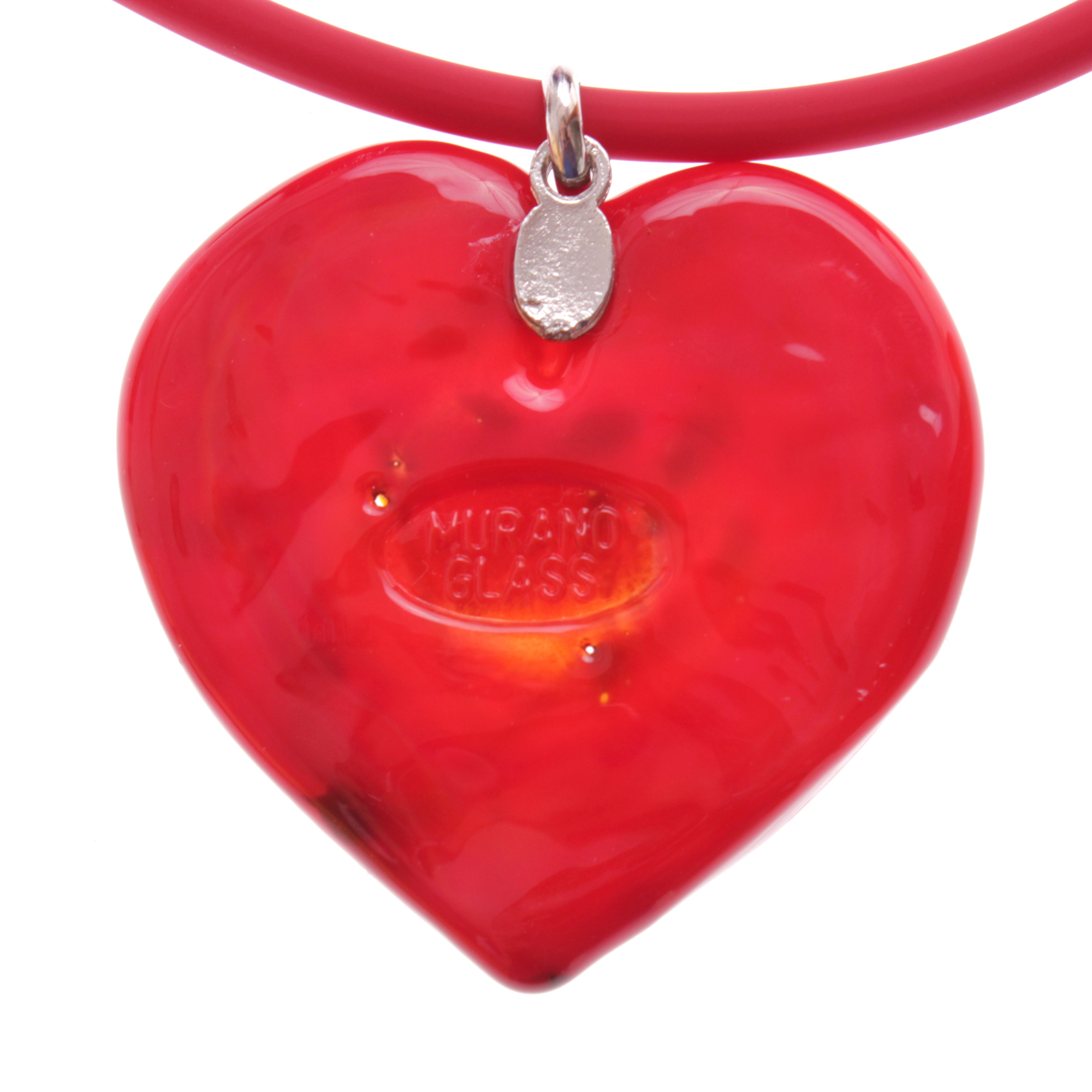 Edles Murano Glas Herz Model "Emotivo II"-rot-silber