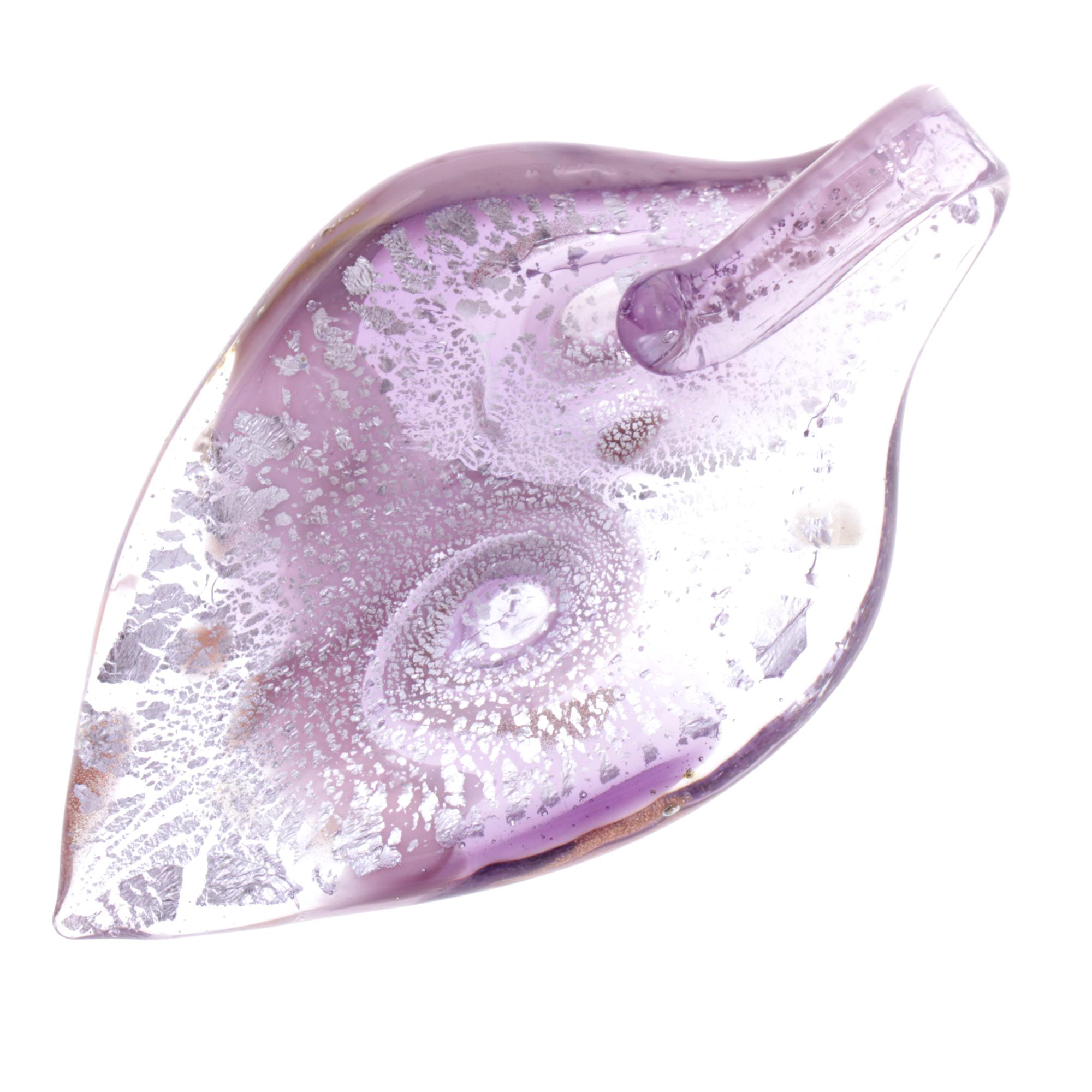 Ein großes Murano Glas Blatt "Pala Grande" Anhänger-amethist-silber